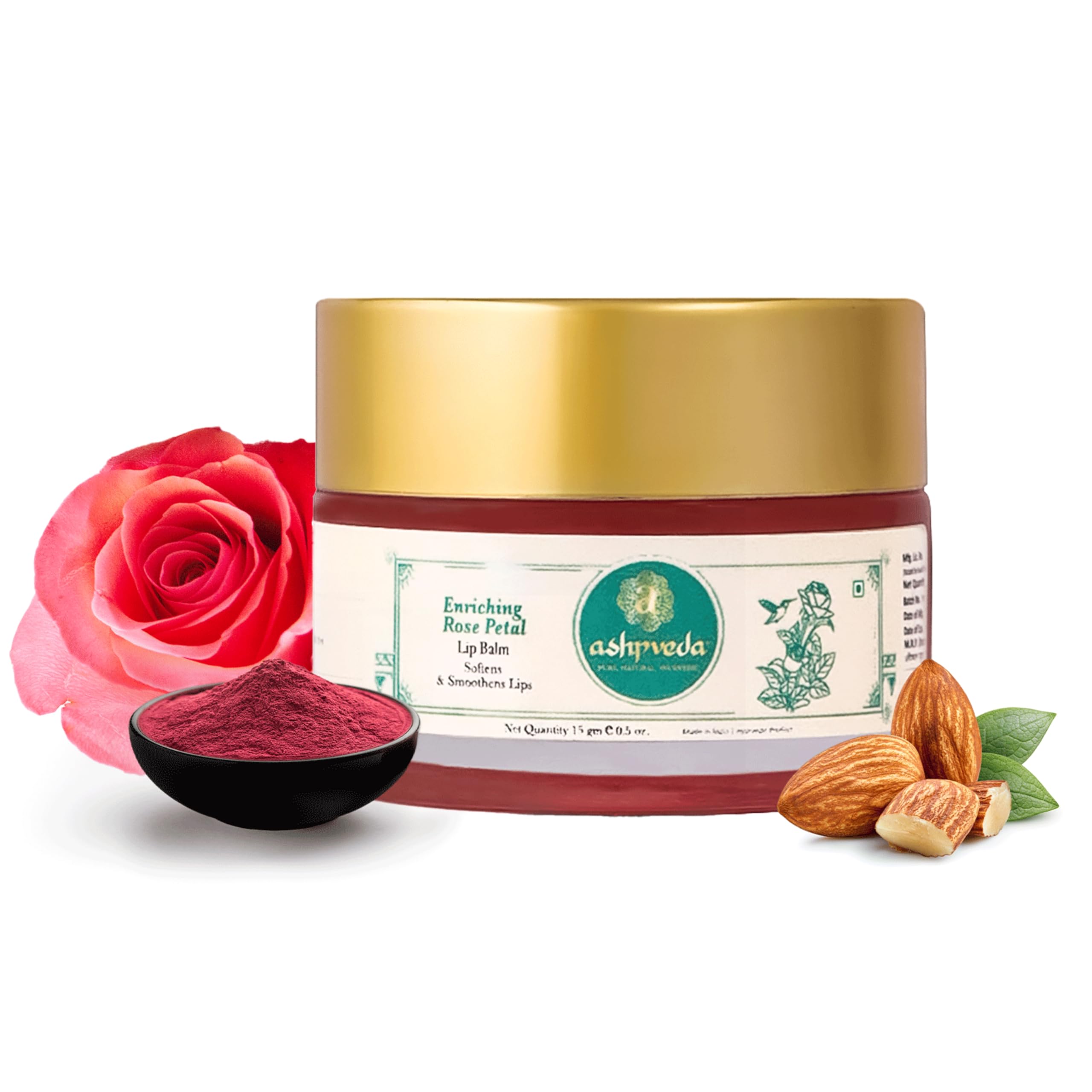 Ashpveda Ayurvedic Rose Petal Lip Balm for Dry & Chapped Lips - Natural Kokum Fruit, Rose Flowers & Almond Oil - SPF Lip Balm with UV Protection & Nourishment for Soft Pink Lips | Perfect for Daily Hydration, Sun Protection & Lip Care Routine