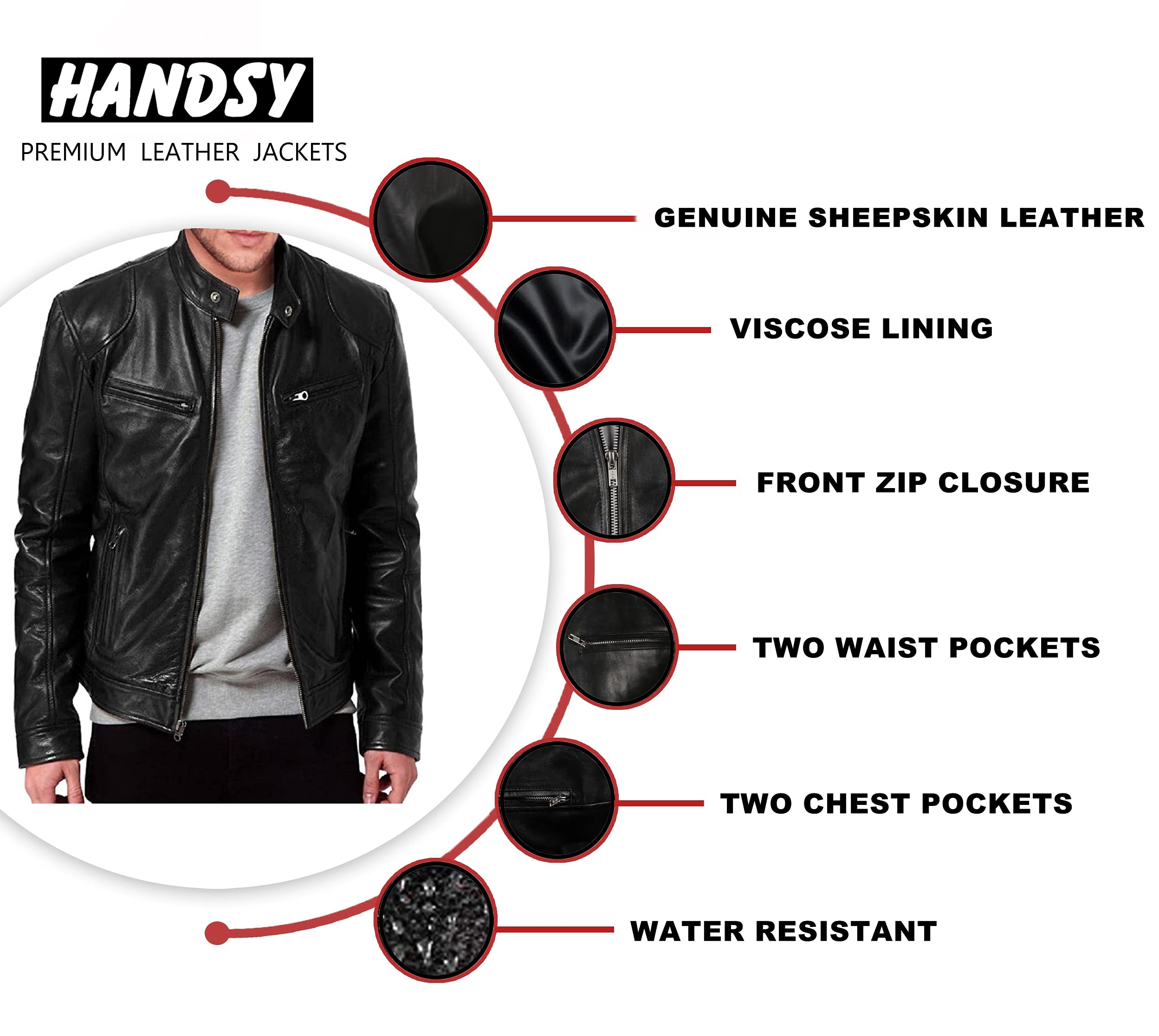 Premium HANDSY Genuine Leather Jackets for Men - Stylish Motorcycle & Biker Jacket - Durable Real Leather Outerwear for Riding & Casual Wear