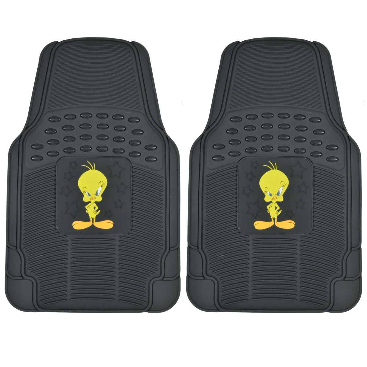 BDK Tweety Bird Car Floor Mats - Officially Licensed Warner Bros Looney Tunes - All Weather Heavy Duty Rubber Liners for Car, Truck, Van & SUV - Black (WBMT-1172) - Perfect for Road Trips & Daily Commutes