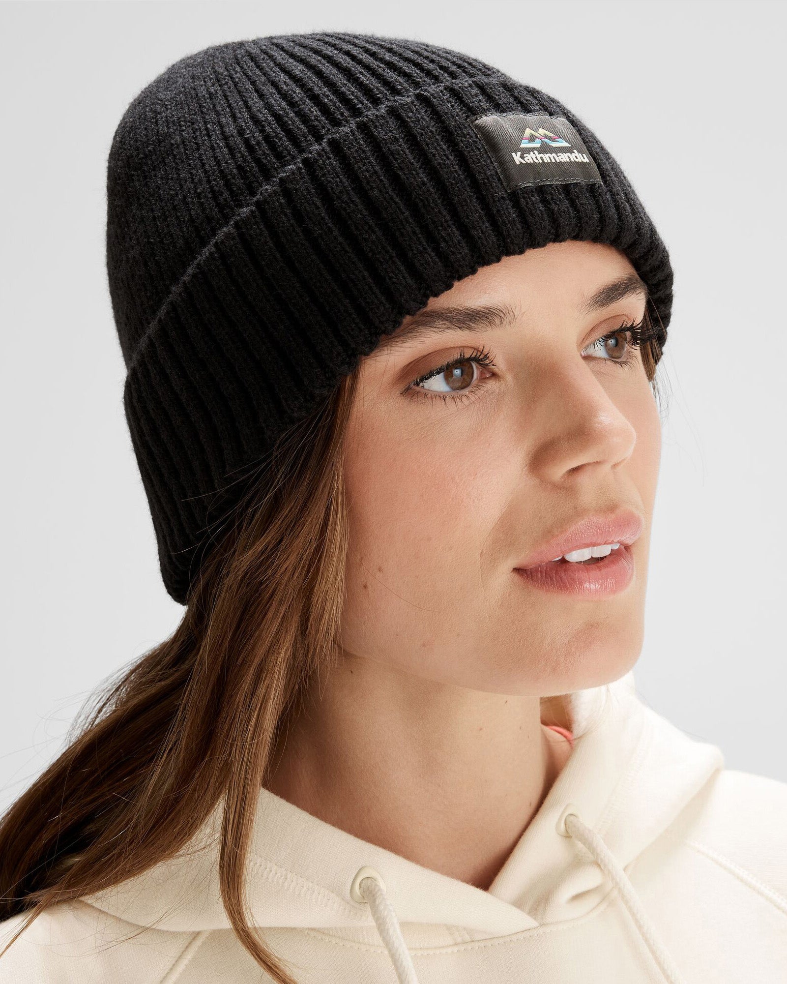 Kathmandu Badge Beanie - Black Winter Hat for Men & Women | Warm Knit Beanie for Outdoor Activities, Skiing, Hiking and Casual Wear