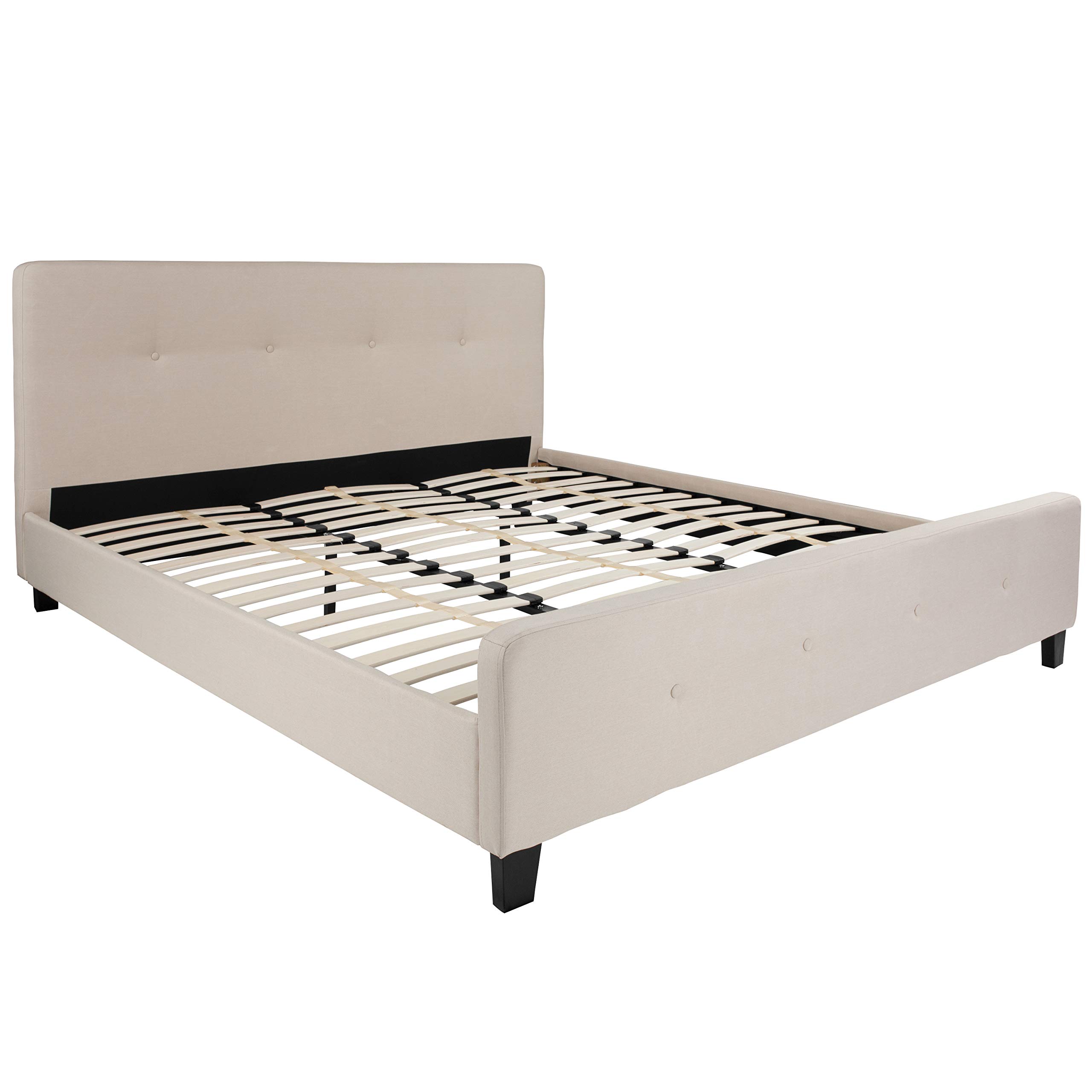 Flash Furniture Tribeca King Size Tufted Upholstered Platform Bed - Beige Fabric with 10 Inch CertiPUR-US Certified Pocket Spring Mattress | Modern Bedroom Furniture for Master Suite, Guest Room & Apartment