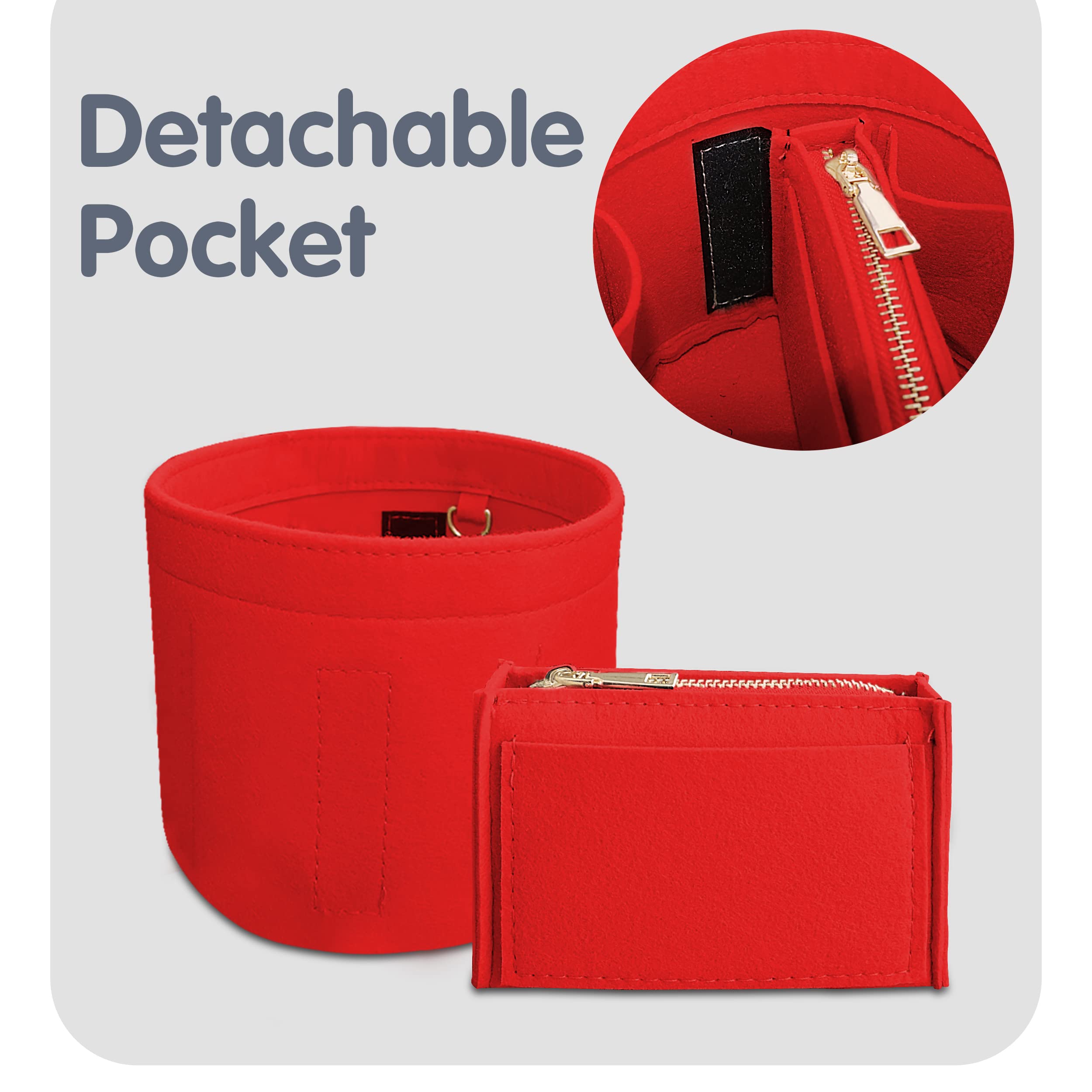 Soyizom Felt Cylinder Bucket Bag Organizer Insert with Detachable Pouch & Keychains - Perfect for Cannes Barrel Shape Handbags (Red) | Travel & Everyday Purse Organization Accessory