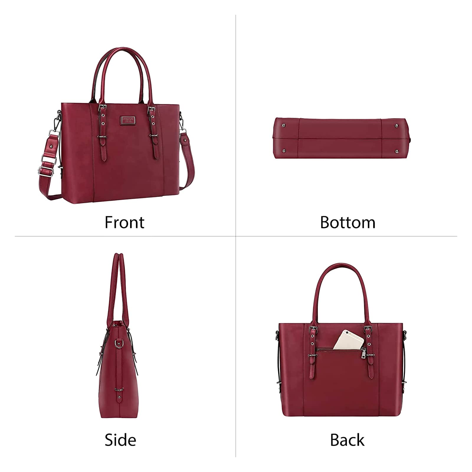 Premium PU Leather Laptop Tote Bag for MacBook & Notebook - Large Capacity Work Shoulder Briefcase with Padded Compartment - Ideal for Business Travel, Office Commute & College Students