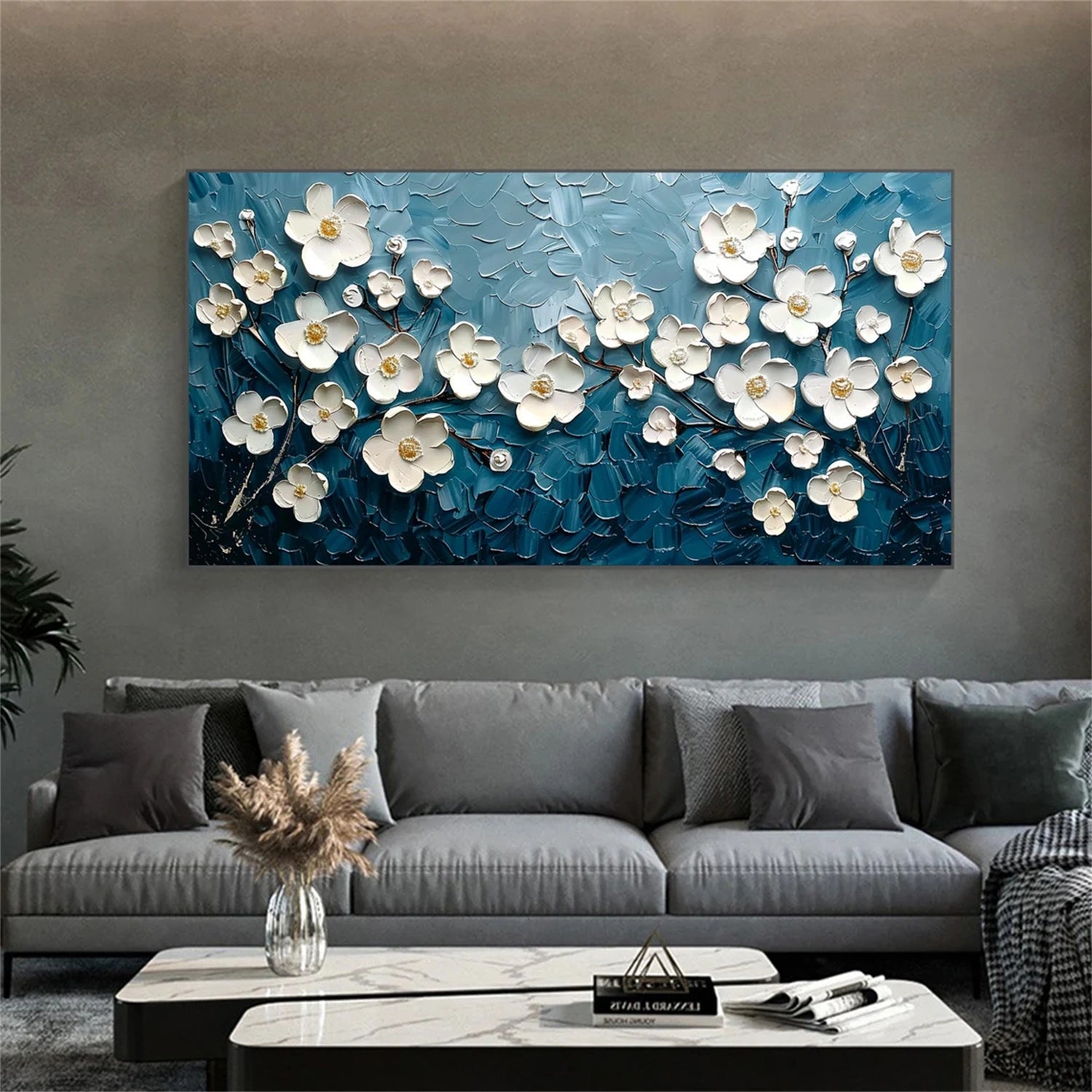 Flower and Tree Painting #FT117 - Handmade Canvas Art for Home & Office Decor | Perfect for Living Room, Bedroom, and Gift Giving