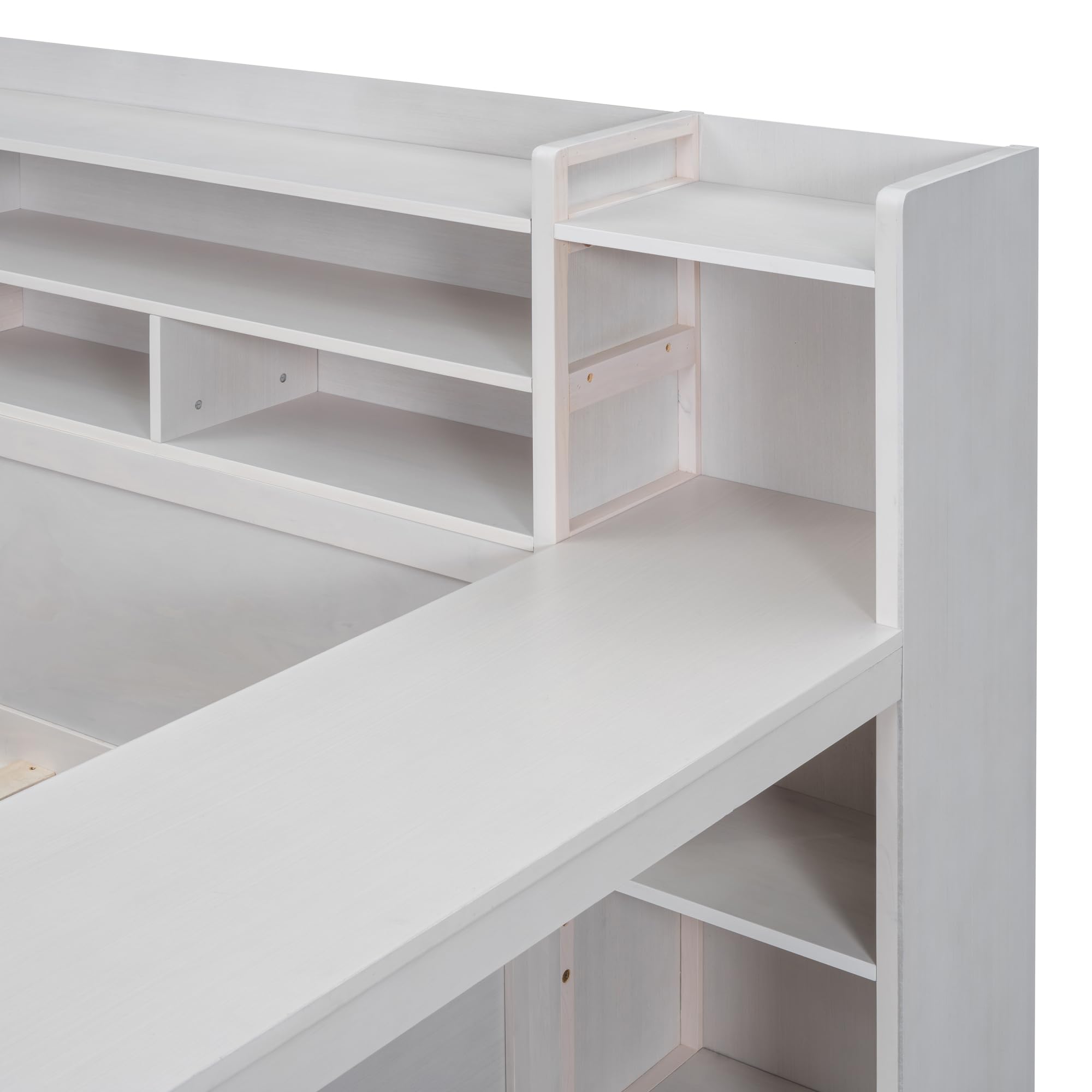 Full Size Daybed with Bookcase & Desk - Convertible Sofa Bed with Storage Drawers, Headboard & Footboard - Wood Slat Support for Kids, Teens & Adults - Antique White - Perfect for Guest Rooms, Dorm Rooms & Small Spaces