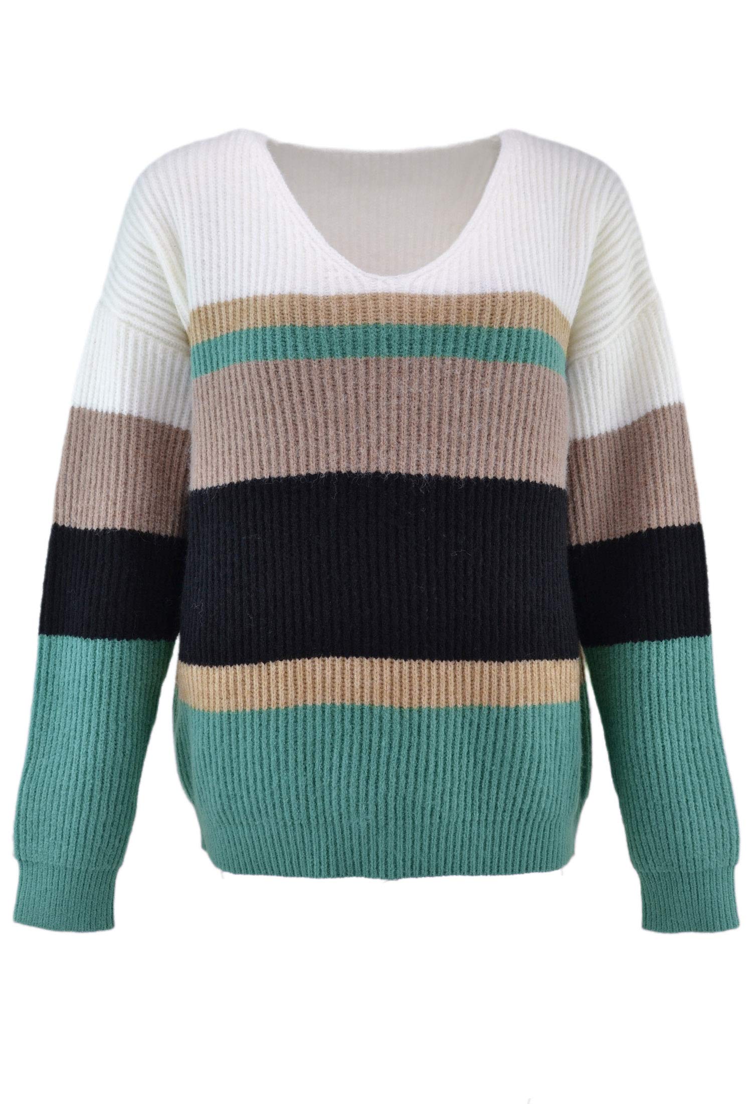 Angashion Women's Casual Long Sleeve Crewneck Color Block Patchwork Pullover Knit Sweater - Soft Warm Winter Tops for Office, Dating & Daily Wear