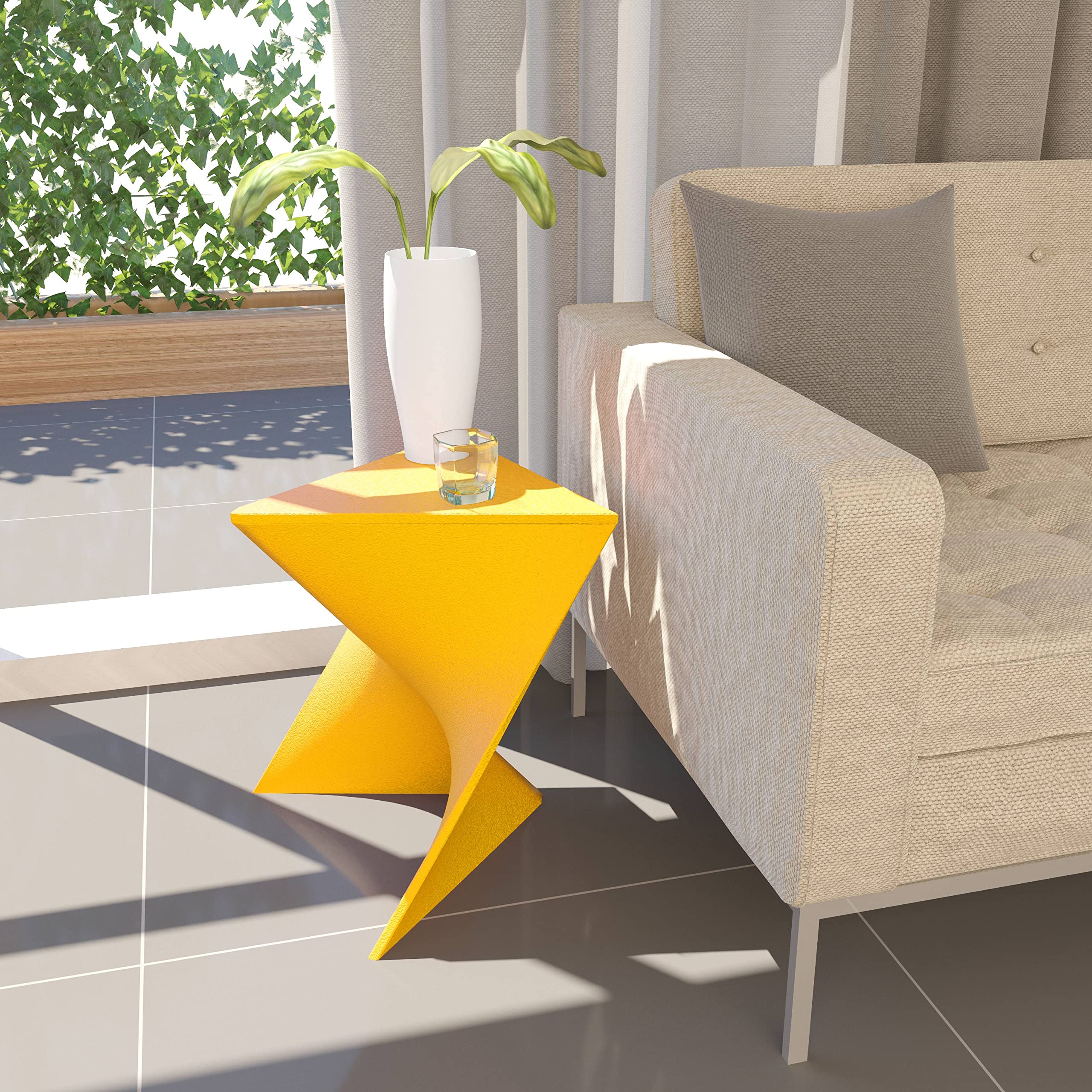 Modern Yellow Accent End Table - LeisureMod Randolph Side Vanity Table for Living Room, Bedroom & Office | Compact Nightstand with Storage Shelf