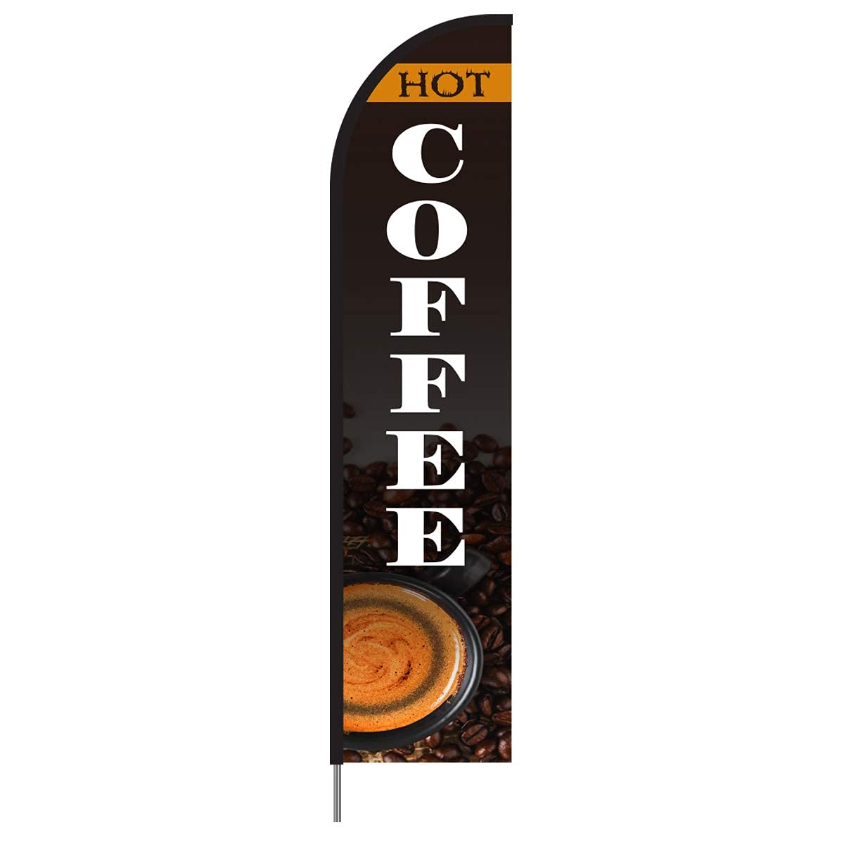 15ft Pre-Printed Hot Coffee Feather Flag Banner - Outdoor Advertising Swooper Flag for Cafe & Business Entrance - Includes Stake Pole Kit - Perfect for Storefronts, Events & Promotions