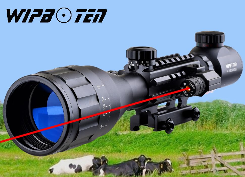 4-16x50 AO Rifle Scope with Red & Green Illuminated Range Finder Reticle - Red Dot Sight for Hunting, Shooting & Tactical Use - Black Matte Finish