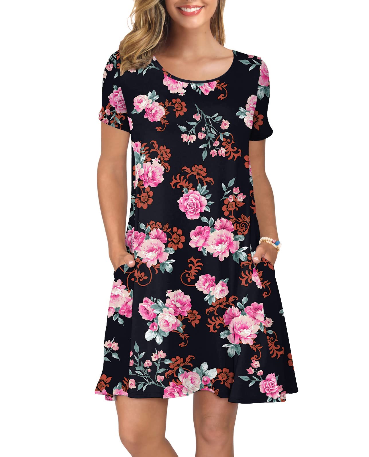 KORSIS Women's Summer Casual T-Shirt Dress with Pockets - Short Sleeve Swing Dress for Beach, Vacation & Everyday Wear