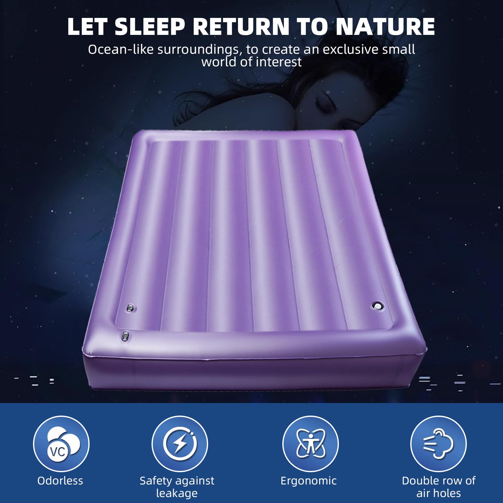 Ergonomic PVC Water Bed Mattress - Medium Wave, 50% Full, Double Exhaust Holes | Durable & Foldable Softside Waterbed Set (Twin 39x75) for Home, Dorm, or Guest Room Relaxation