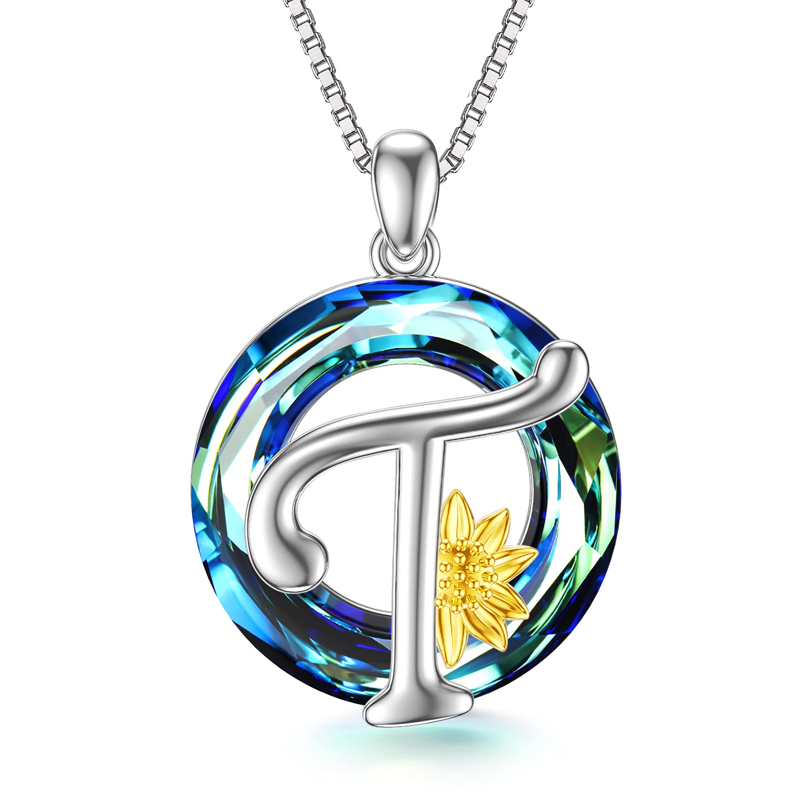 925 Sterling Silver Sunflower Letter Necklace with Crystal Initial Pendant - Personalized Alphabet Jewelry for Women & Teen Girls - Perfect Christmas Gift, Birthday Present & Everyday Wear
