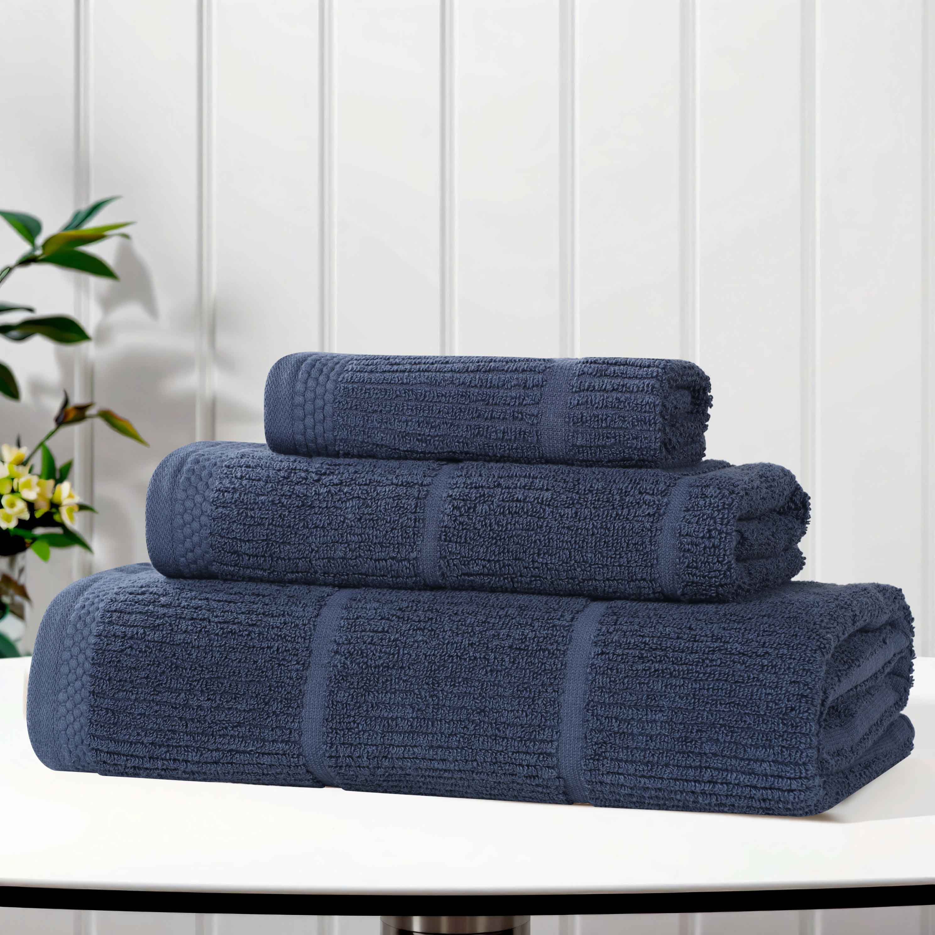 Milo Smart Twist Cotton 3-Piece Towel Set - Soft, Absorbent & Quick-Drying Bath Towels for Spa, Gym & Home Use - Solid Ribbed Design Luxury Bathroom Essentials