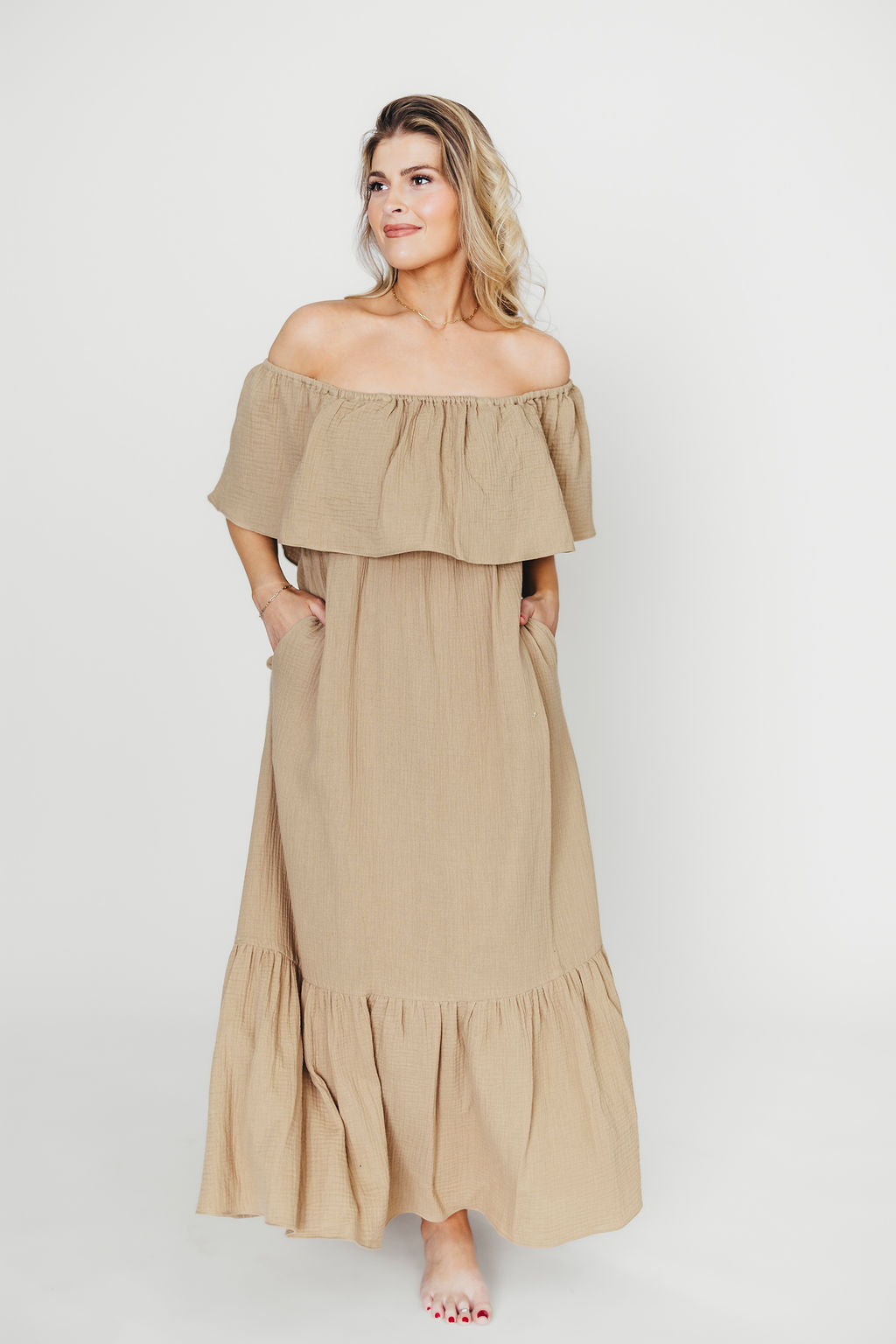 Josie 100% Cotton Maternity Maxi Dress in Khaki - Bump & Nursing Friendly for Pregnancy & Breastfeeding | Perfect for Casual Outings, Baby Showers & Nursing Comfort