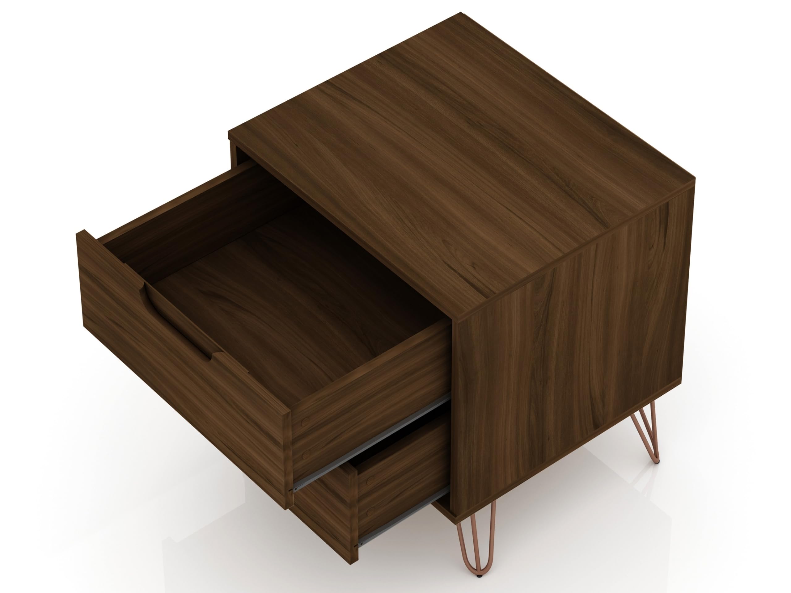 Mid Century Modern Nightstands Set of 2 - Manhattan Comfort Rockefeller Bedside Tables with Drawers, Minimalist Display & Storage Organizer - Brown Wood Bedroom Furniture for Master Bedroom, Guest Room or Living Room