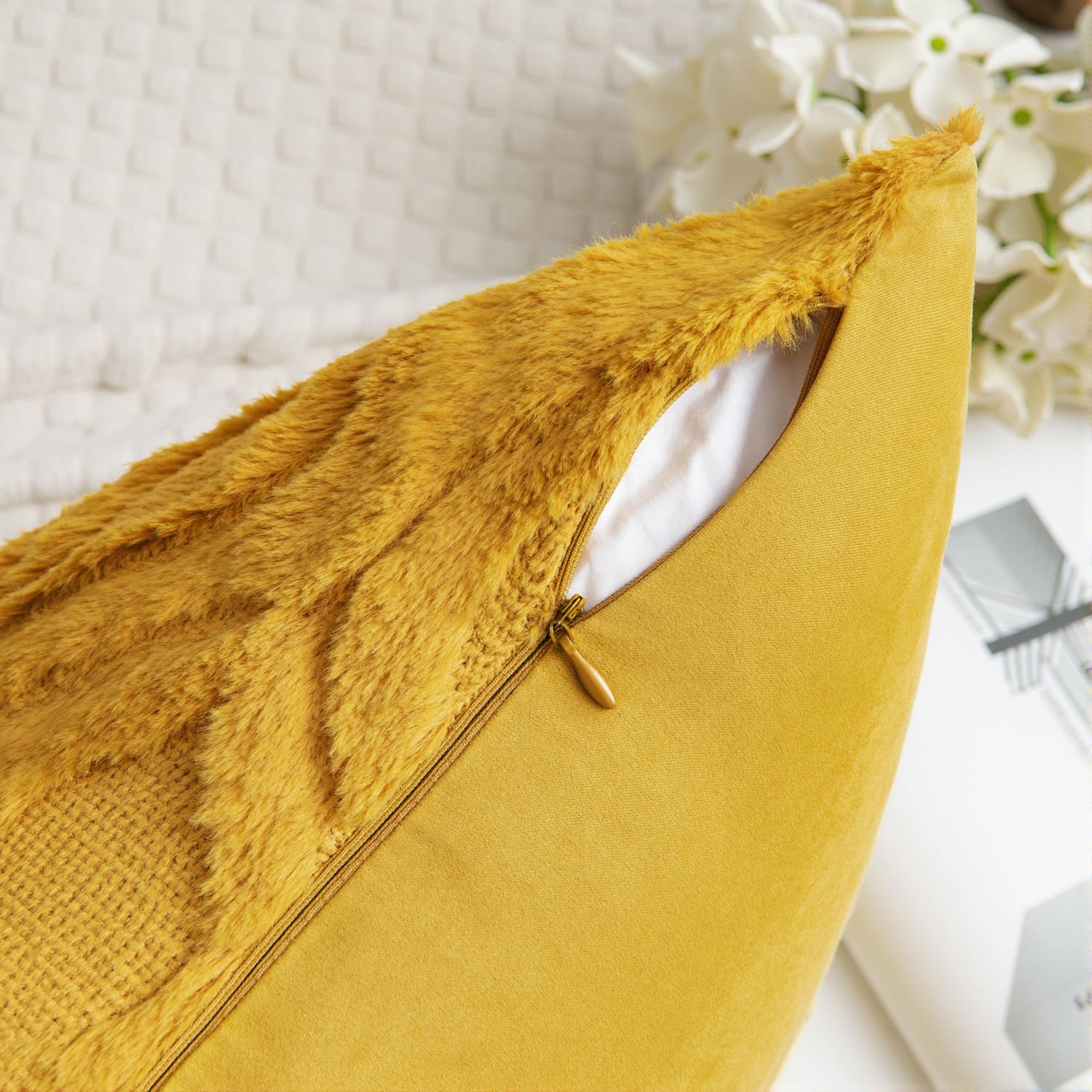 MIULEE Mustard Yellow Throw Pillow Covers 18x18 Inch - Soft Plush Faux Wool Decorative Pillow Covers Set of 2 for Farmhouse & Boho Style - Perfect for Sofa, Living Room, Bedroom & Home Decor