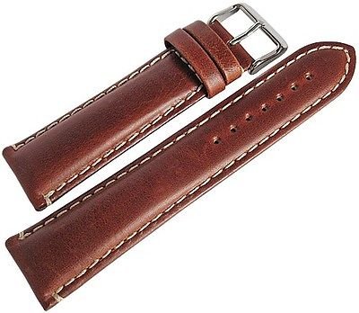 Hadley Roma MS885 22mm Genuine Leather Watch Band - Chestnut Oil Tan Leather Strap with Contrast Stitching for Men & Women | Perfect for Dress Watches, Casual Wear & Everyday Use