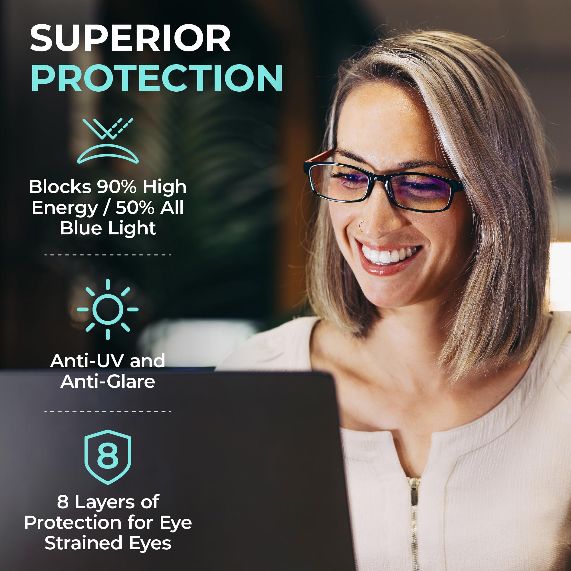 Blue Light Reading Glasses 2.00 for Men & Women - Anti Eyestrain for Computer Use