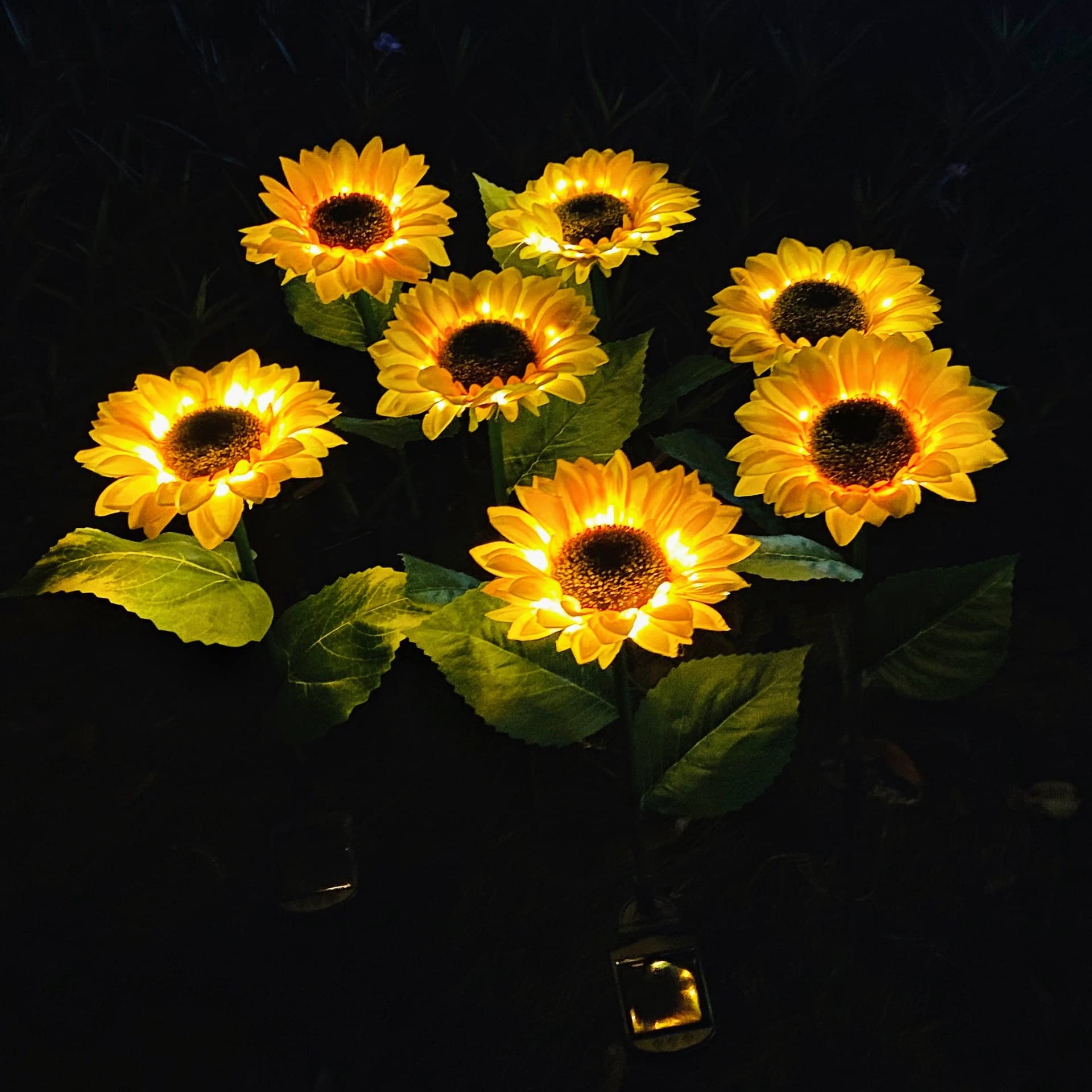 Waterproof Solar Garden Lights Outdoor - 2 Pack Sunflower Solar Powered LED Lights for Yard, Lawn, Porch, Pathway, Backyard Decoration - Weatherproof Solar Flower Lights for Patio, Garden, Walkway, Terrace