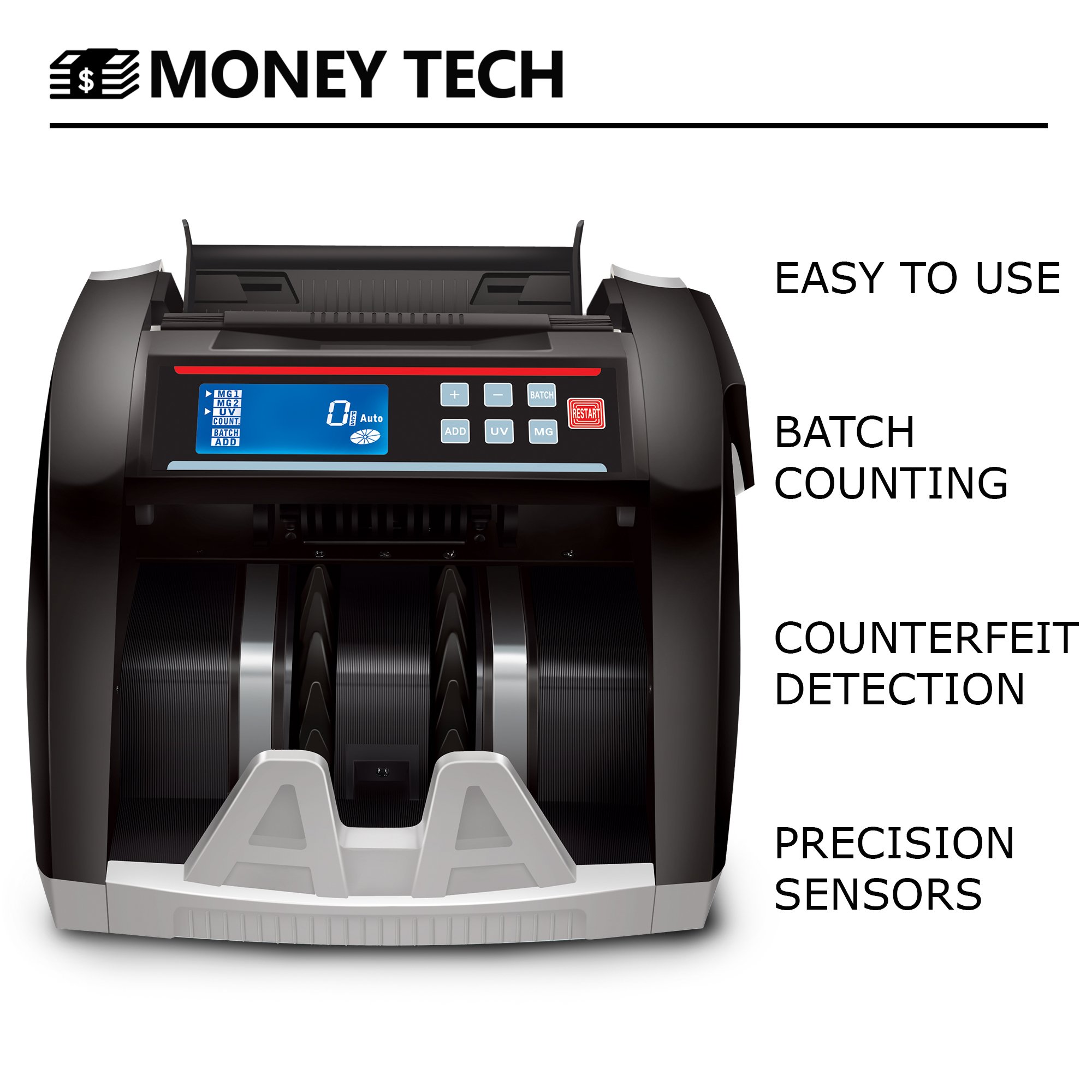Money Tech Polymer & Paper Multi-Currency Bill Counter - Canadian Plastic & USD Banknote Counting Machine with Counterfeit Detection & LCD Display | Perfect for Banks, Retail Stores & Cash-Intensive Businesses