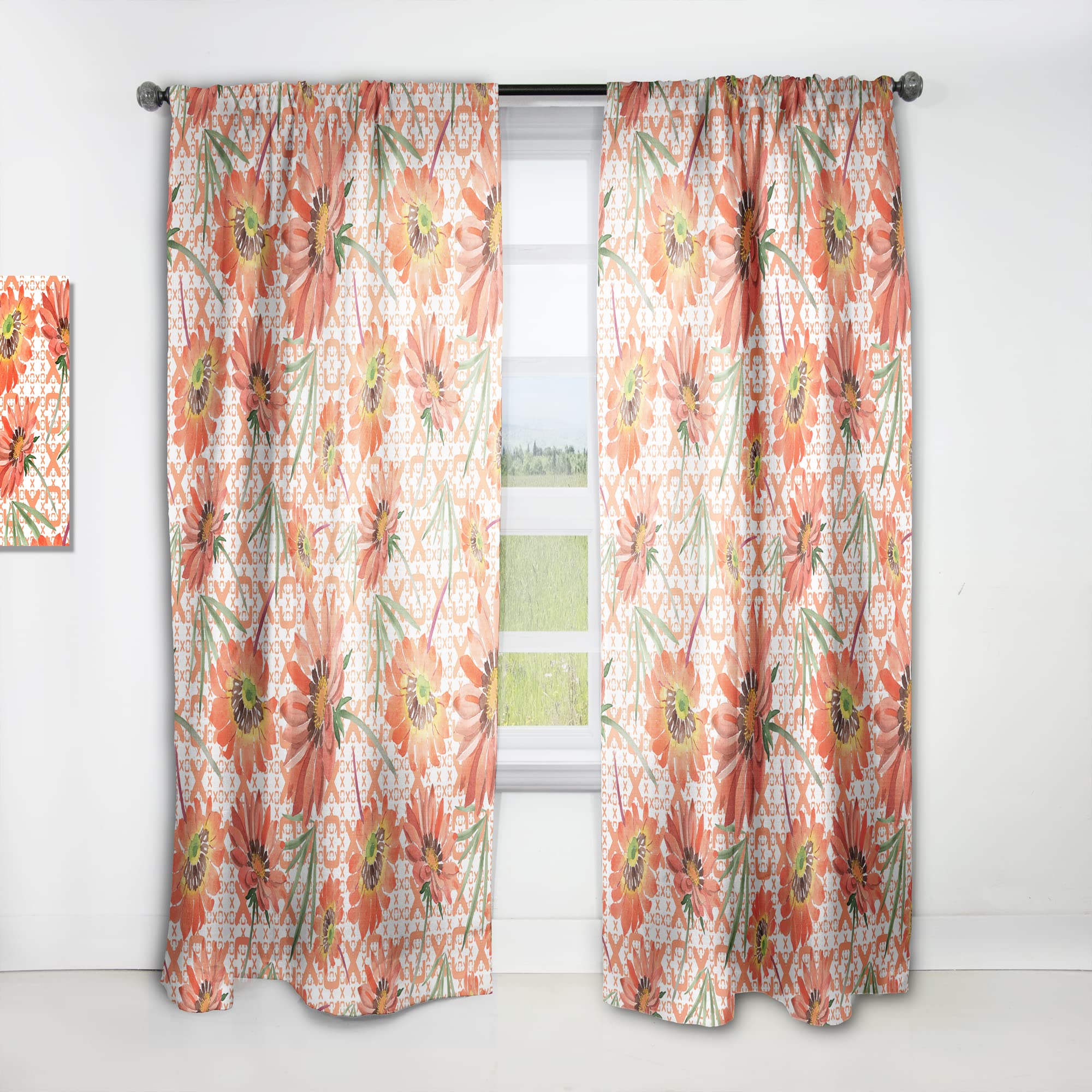 DesignQ Floral Botanical Retro I Thermal Insulated Curtains - Single Panel 52x84 - Elegant Window Treatments for Bedroom & Living Room - Perfect for Home Decor, Light Blocking & Energy Saving