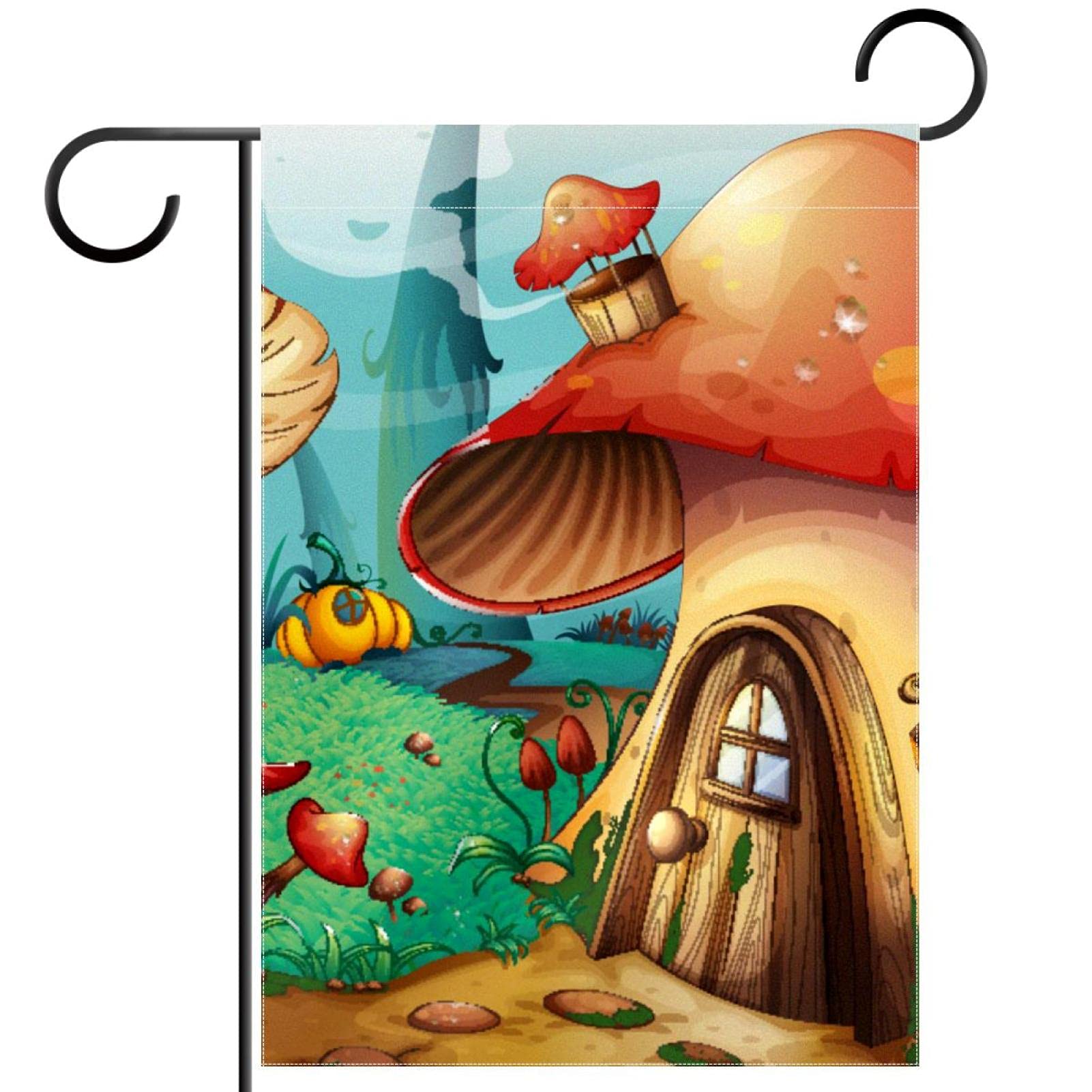 Double Sided Cartoon Forest Mushroom House Garden Flag - 28x40 Inch Polyester Outdoor Yard Banner for Lawn Decoration, Welcome Home & Holiday Decor - Perfect for Spring, Summer, Fall Seasons & Special Occasions