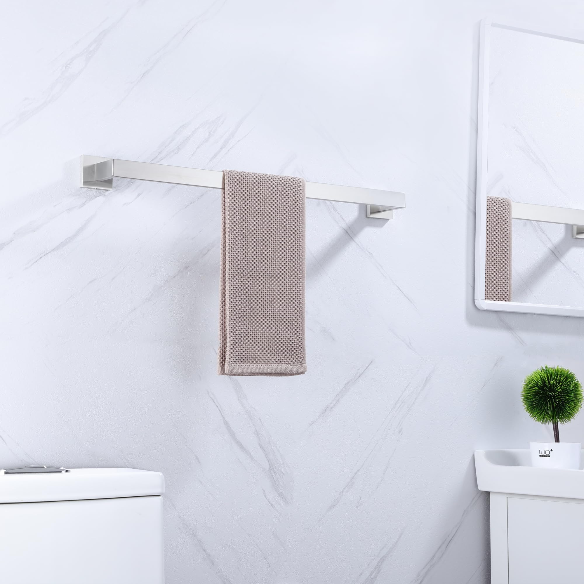 16 Inch Brushed Nickel Square Towel Bars - 2 Pack Stainless Steel Wall Mounted Bathroom & Kitchen Towel Racks for Hand/Shower Towels (A8804-4BN) - Perfect for Modern Bathrooms, Guest Rooms & Spa-Style Showers