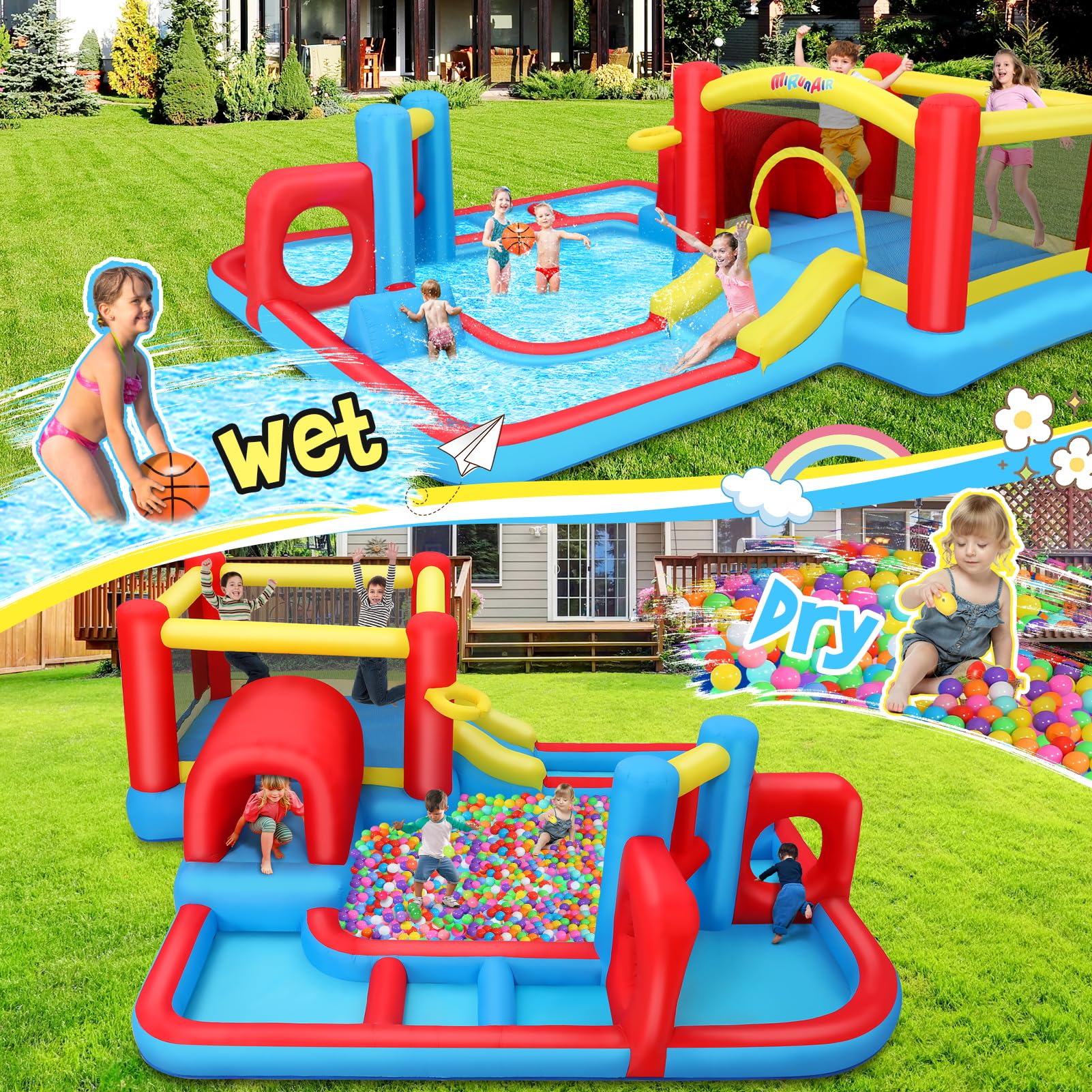 **AKEYDIY Inflatable Bounce House Water Slide with Obstacle Course & Splash Pool - Kids Outdoor Water Park Toy for Backyard, Birthday Parties (Ages 3-12) - Includes Blower for Easy Setup | Perfect for Summer Fun, Family Gatherings & Outdoor Play**
