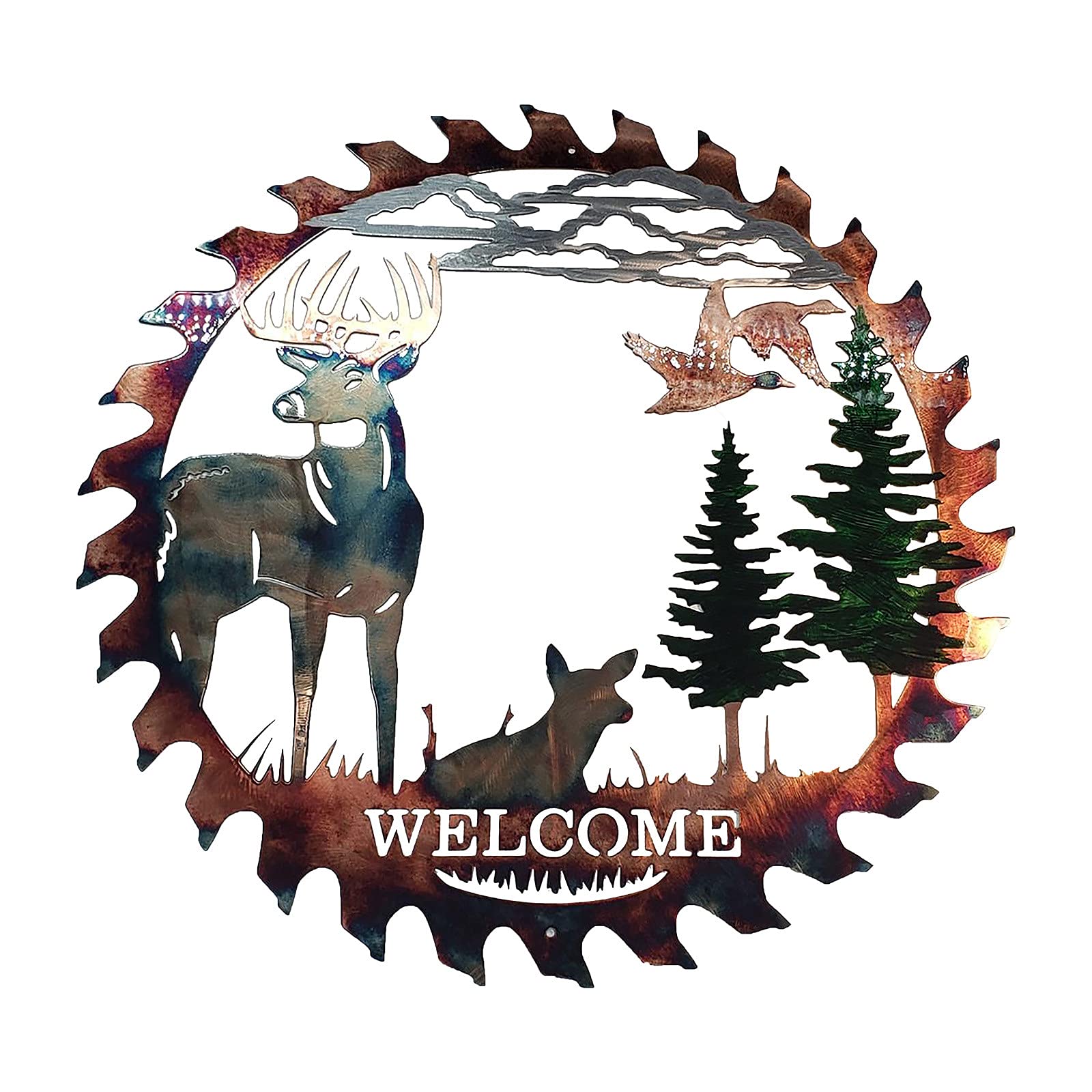 Father's Day Unique Metal Wall Art - Laser Cut Deer & Forest Tree Sculpture for Indoor & Outdoor Decor | Perfect for Home, Office, or Cabin Wall Decoration