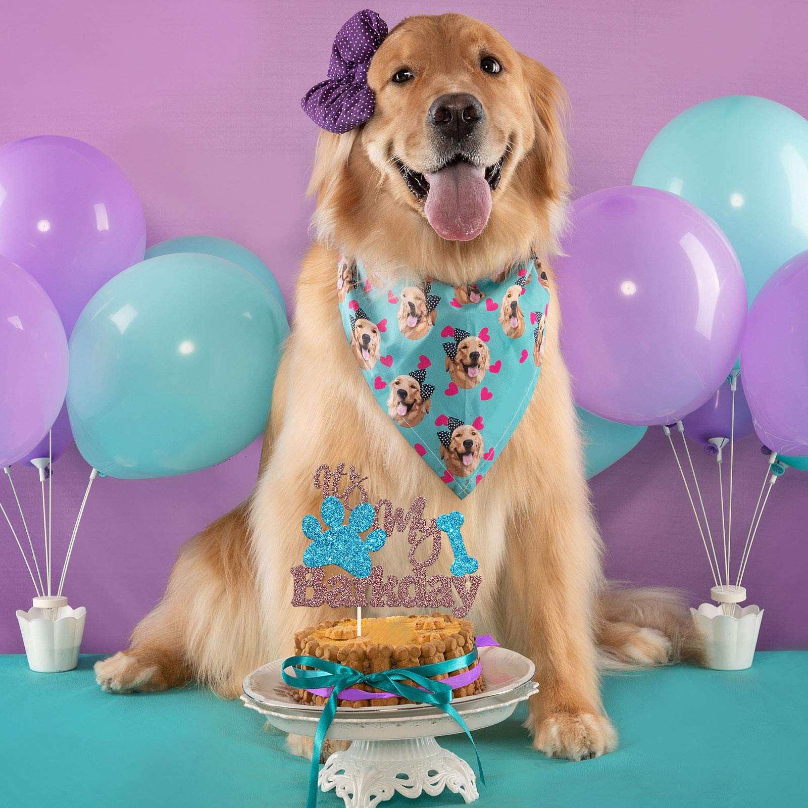 Puppy Birthday Cake Topper - Rose Gold & Blue Glitter Dog Cake Decor for Pet Birthday Party | Perfect for Dog Lovers & Pet Celebration Decorations