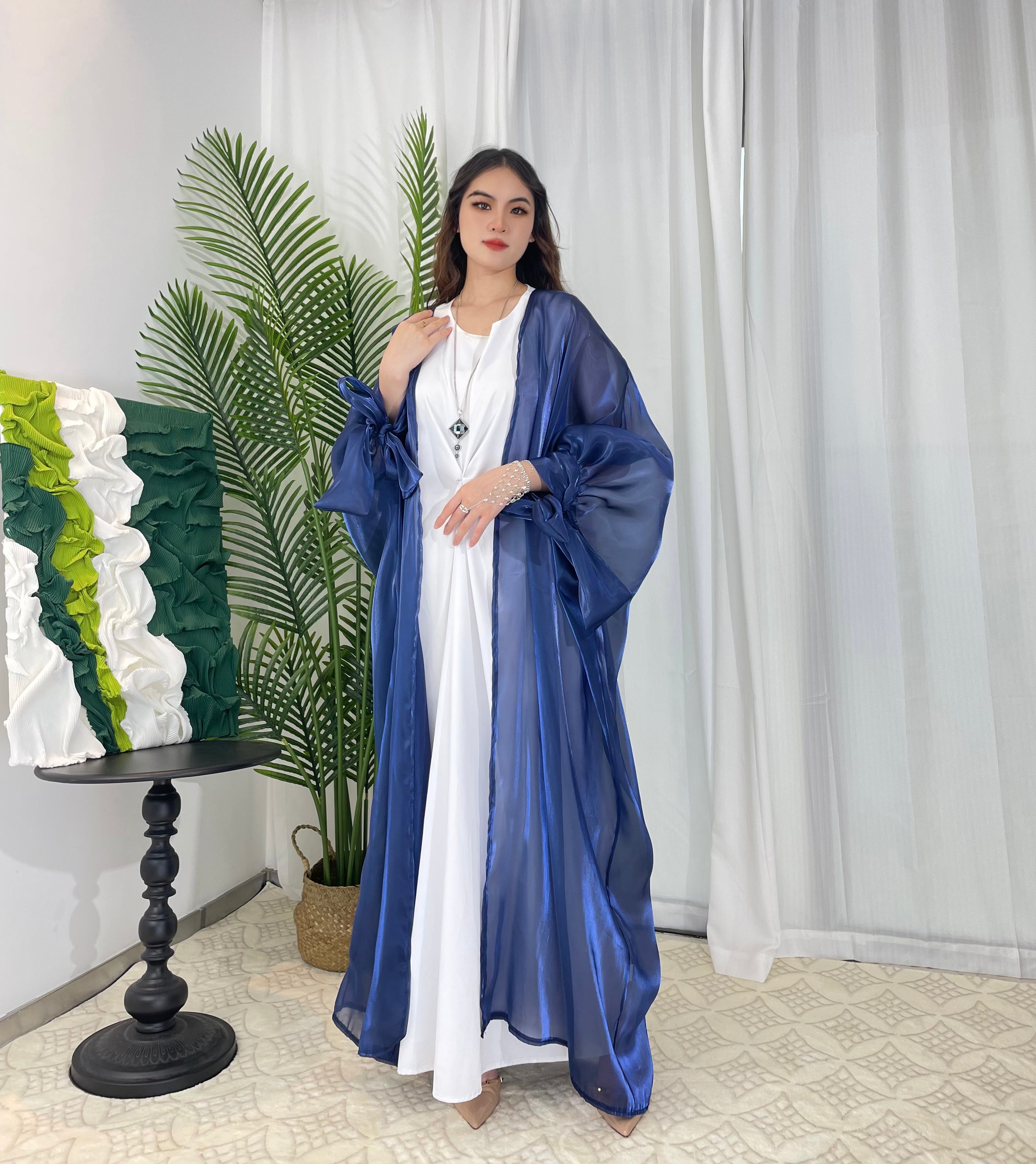 Luxury Open Front Abaya Dress for Women - Elegant Organza Fabric with Silk-Like Sheen - Plus Size Options Available - Perfect for Special Occasions, Weddings & Evening Events