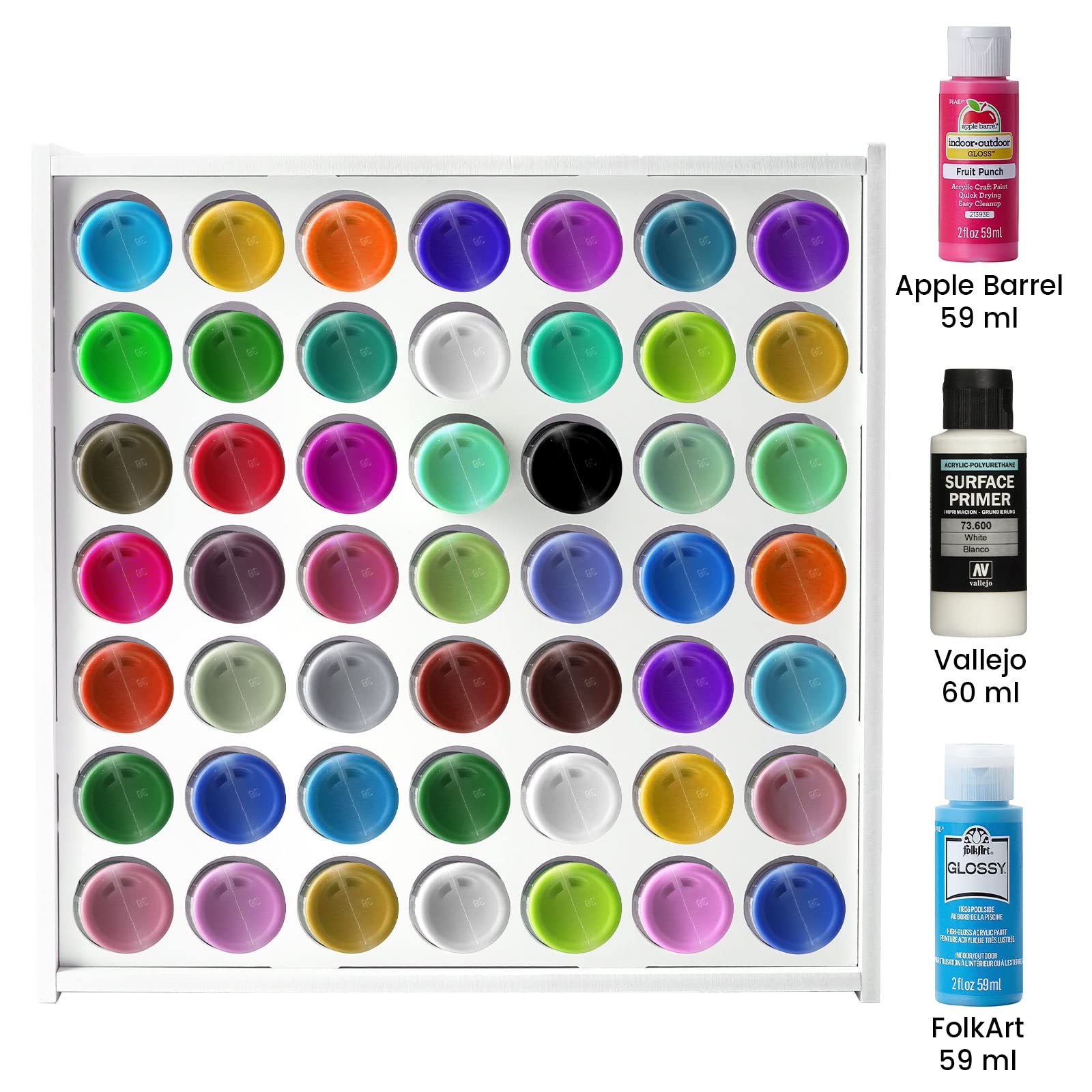 Wall-Mounted Craft Paint Storage Rack with 49 Holes - Organizer for 2oz Miniature Paint Sets like Apple Barrel & Folkart - Perfect for Artists, Hobbyists & DIY Craft Projects