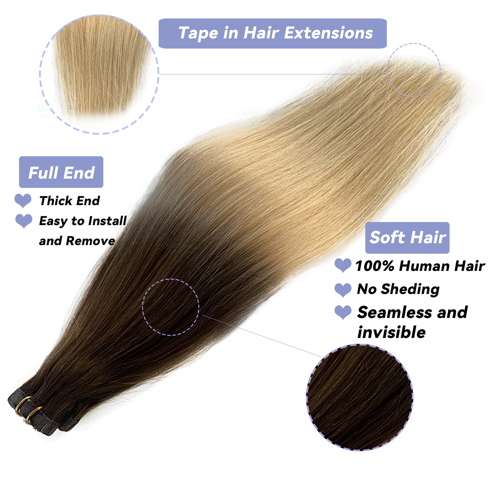Ombre Blonde Tape-In Hair Extensions - Ash Brown to Platinum Blonde - 20pcs 30g 16