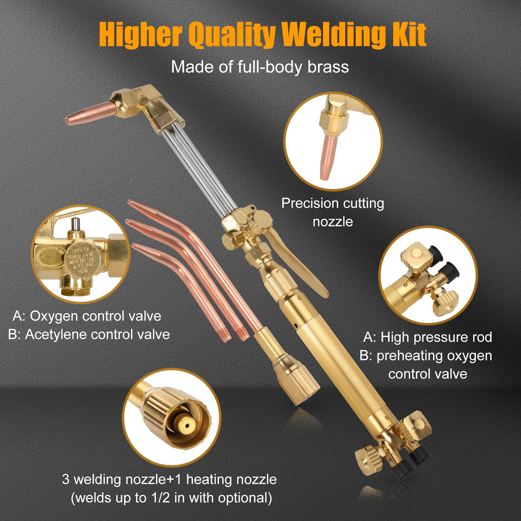 17-Piece Oxy Acetylene Torch Kit for Cutting & Welding - Medium Duty with 3 Rods & Cutting Nozzle - Perfect for Metal Fabrication, Auto Repair, and DIY Projects