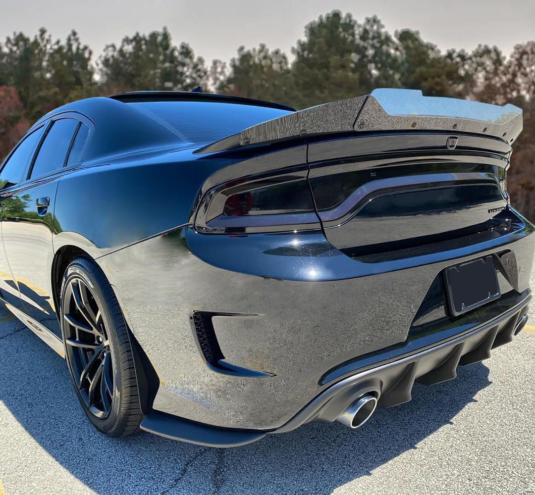 IKON MOTORSPORTS Matte Black Rear Diffuser & Side Skirts for 2015-2023 Dodge Charger - Aerodynamic Bumper Lip Valance | Street Racing & Car Show Enhancement