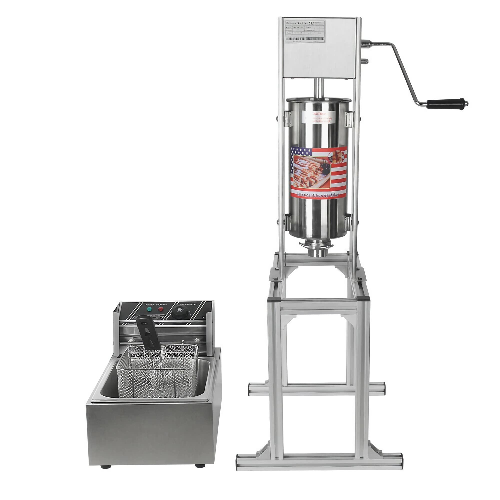 5L Manual Churro Maker Machine with Stand + 6L Commercial Electric Deep Fryer 2500W - Stainless Steel Spanish Donut & French Fry Maker for Bakeries, Cafes & Home Use - Perfect for Churros, Donuts, Fried Desserts & Snacks