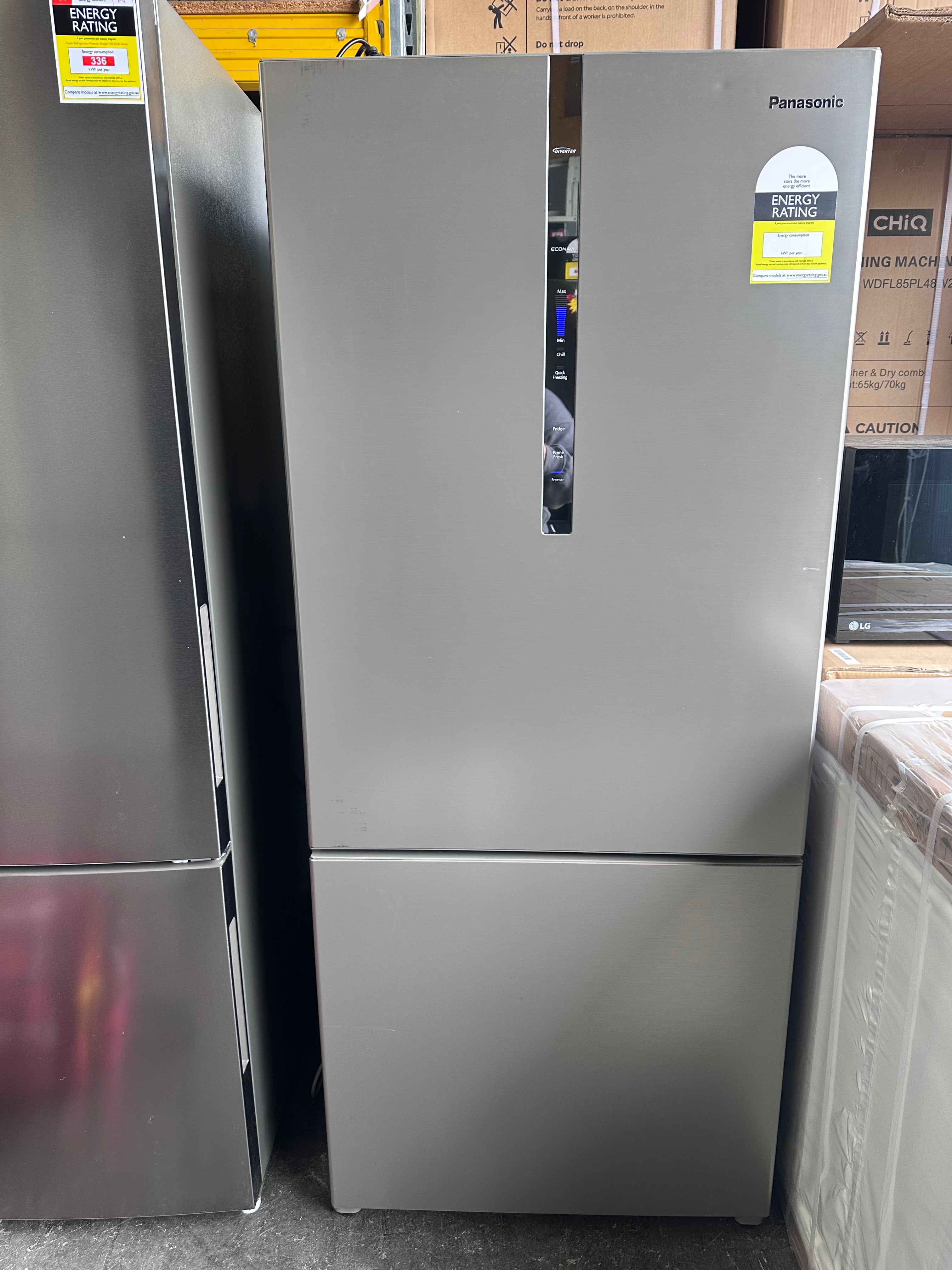 Panasonic 407L Stainless Steel Bottom Mount Refrigerator - Energy Efficient, Spacious 4-Door Fridge with Freezer [Certified Refurbished] - Perfect for Large Families, Restaurants & Open Kitchen Designs