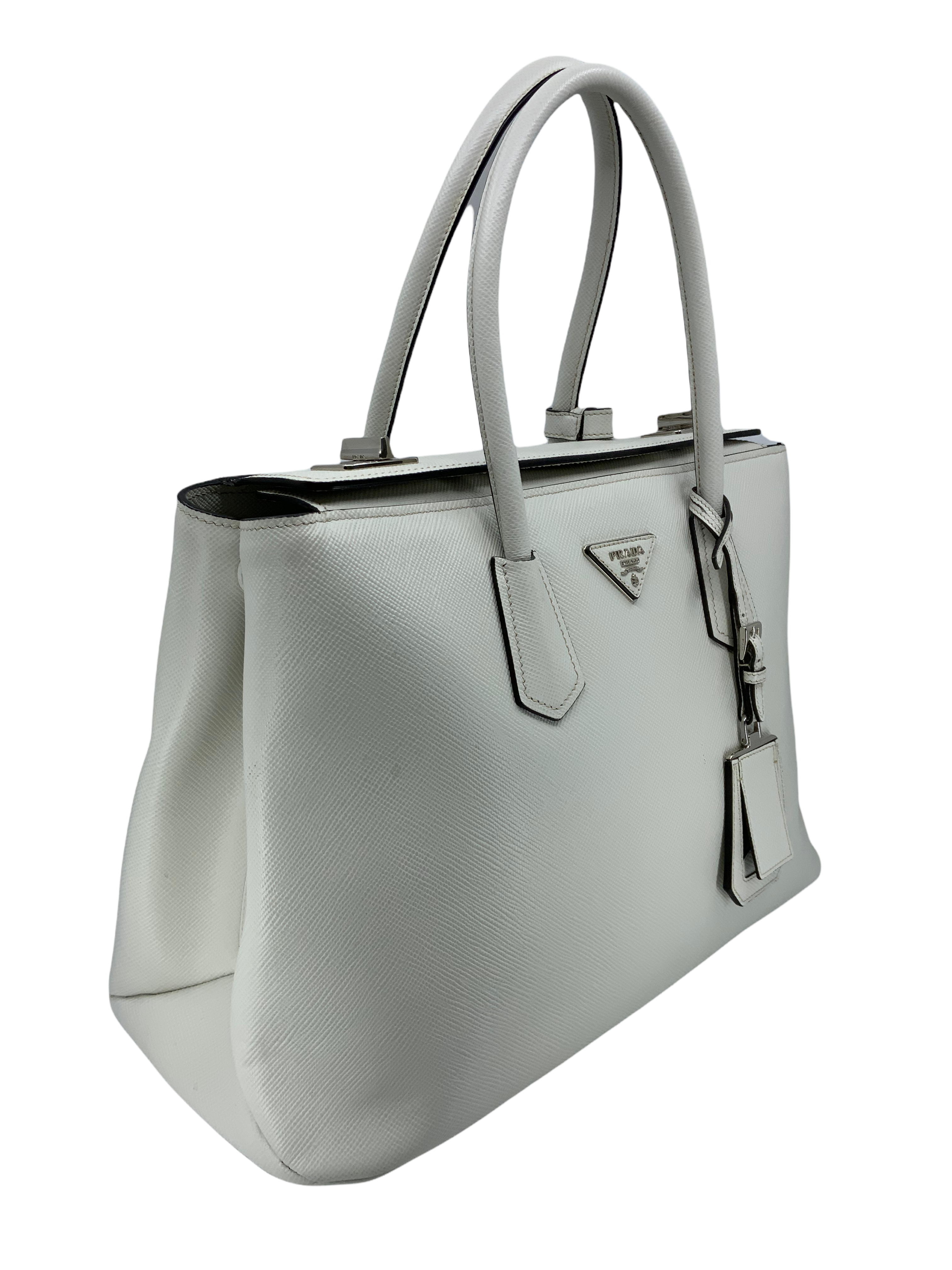 Prada Saffiano Leather Large Twin Tote Bag for Women - Luxury Designer Handbag for Work, Travel & Everyday Use