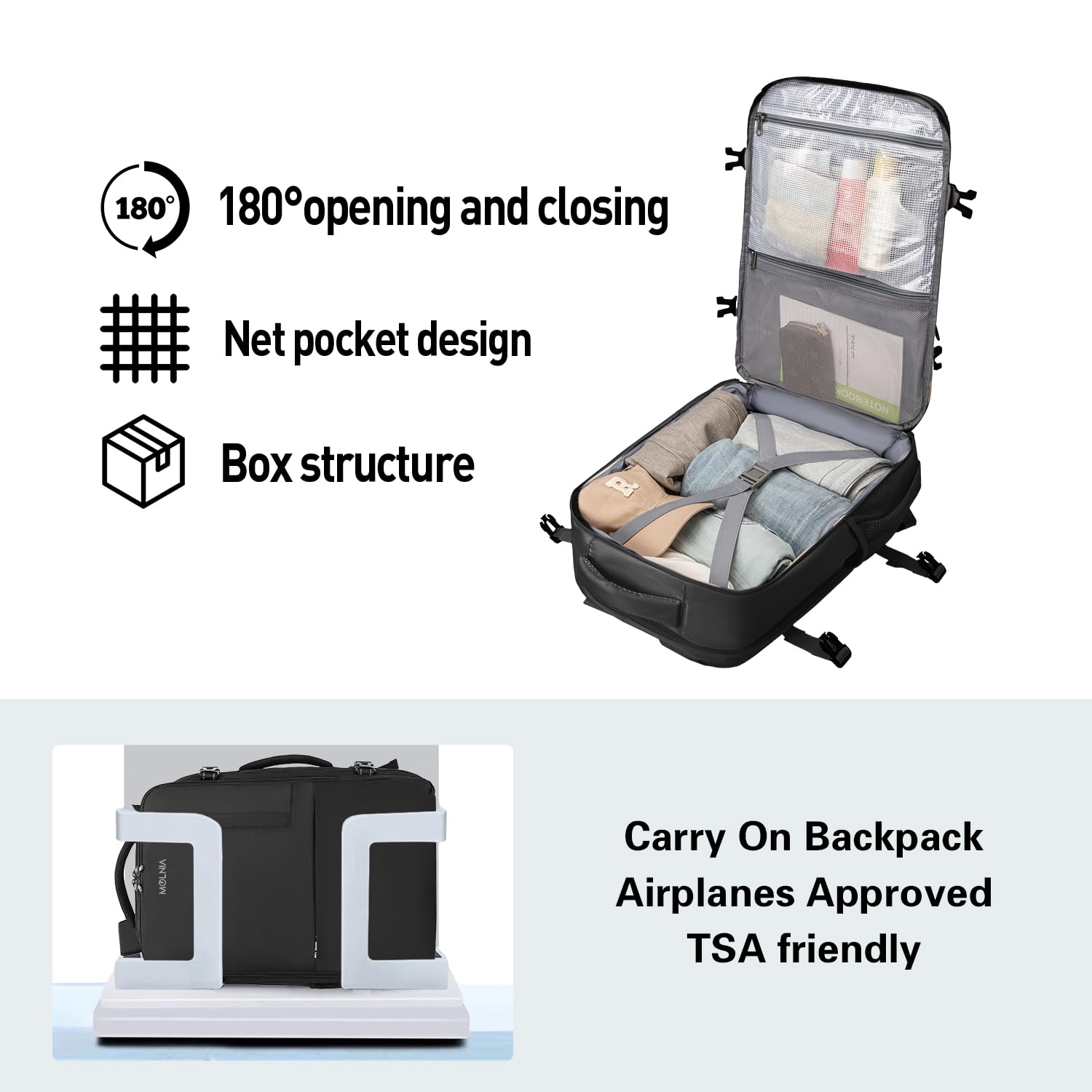 MOLNIA 17.3 Inch Large Travel Laptop Backpack - Waterproof Flight Approved Carry On Backpack for College, Work & Commuting - Convertible Men's & Women's Backpack for Air Travel, Business Trips & Daily Use