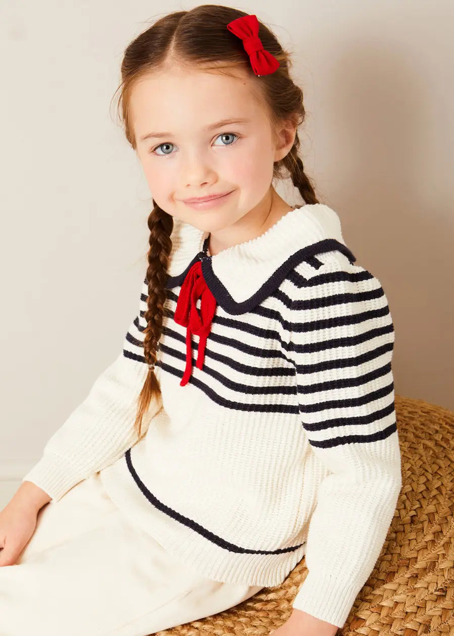 Mariner Collar Bold Stripe Jumper for Boys & Girls (Ages 2-10 Years) - Classic White Nautical Style Sweater - Perfect for School Uniforms, Family Photos & Holiday Outfits