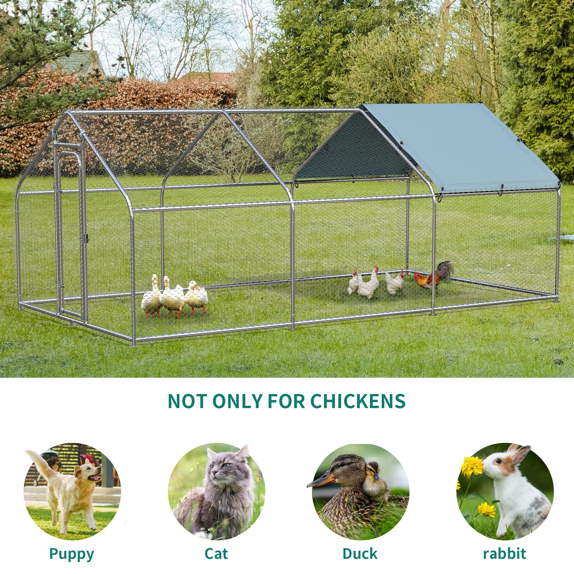 YITAHOME Large Walk-In Metal Chicken Coop - Spire Shaped Poultry Cage for Hens, Ducks & Rabbits with Waterproof Cover - Outdoor Backyard Farm Use (3 Cages) | Perfect for Free-Range Poultry, Small Animal Shelter & Garden Protection