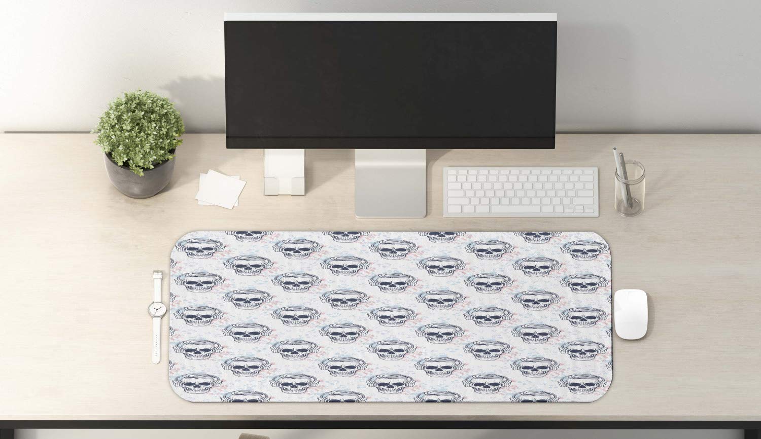 Ambesonne Non-Slip Gaming Mouse Pad with Skull & Headphones Design - 31