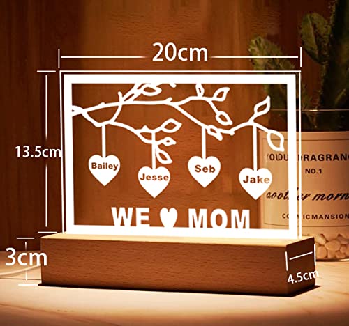 Personalized Custom Name Family Tree Acrylic Night Light - Heart-Shaped LED Home Decor Gift for Christmas, Mother's Day, Kids & Family - Perfect for Nursery, Bedroom & Living Room Decorations