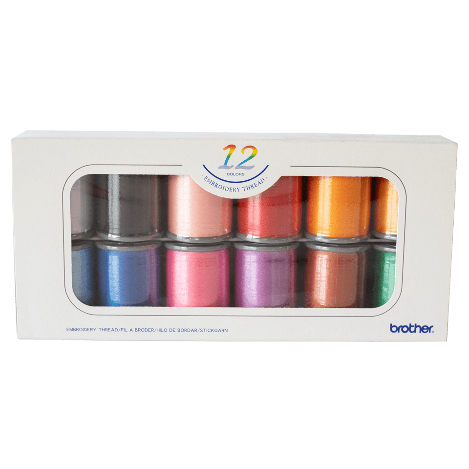 Brother Polyester High Sheen Embroidery Thread - 12 Color Pack for Sewing, Quilting & DIY Craft Projects