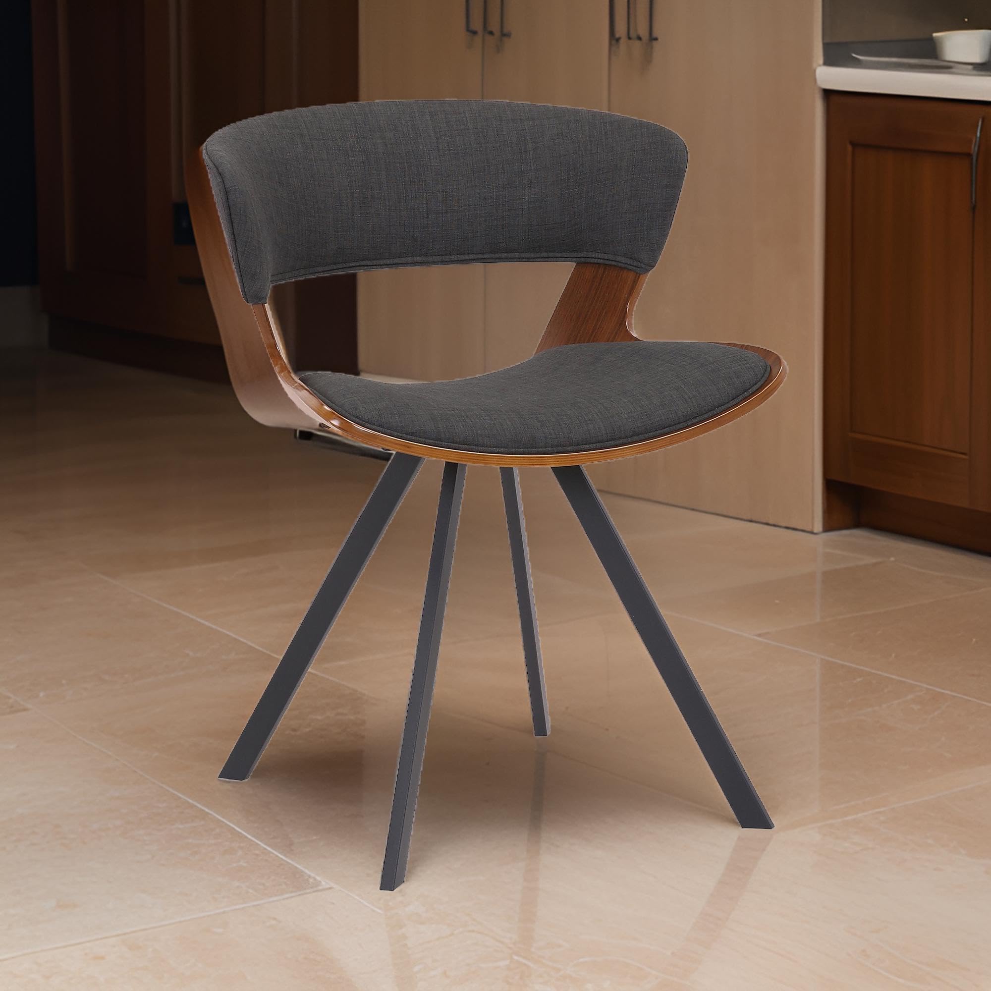 Benjara 18 Inch Curved Padded Dining Chair with Angled Legs - Brown & Black Upholstered Seat - Comfortable Modern Kitchen & Dining Room Furniture for Home Decor