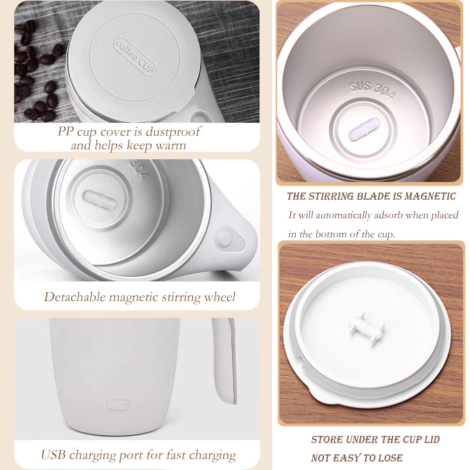 2 Pack Self Stirring Coffee Mug 380ml with Lid - for Office, Home & Travel