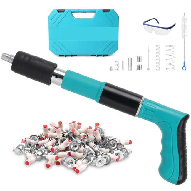 Heavy Duty Concrete Nail Gun Kit with 100pcs Nails - 5-Speed Adjustable Manual Steel Nailer for Woodworking, Wall Anchoring & Fastening | Portable Wall Shooting Tool for Home DIY Projects & Professional Construction Use