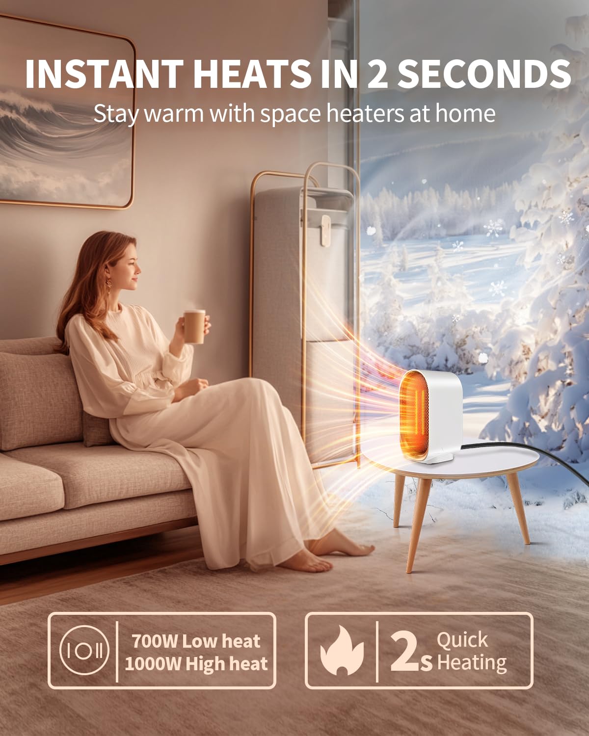 Energy Efficient Electric Heater - Portable Mini Space Heater for Indoor Use | Safe Ceramic Heater with Overheat & Tip-Over Protection | Perfect for Office, Home, Garage & Patio | Fast Heating Desk Heater for Winter Comfort