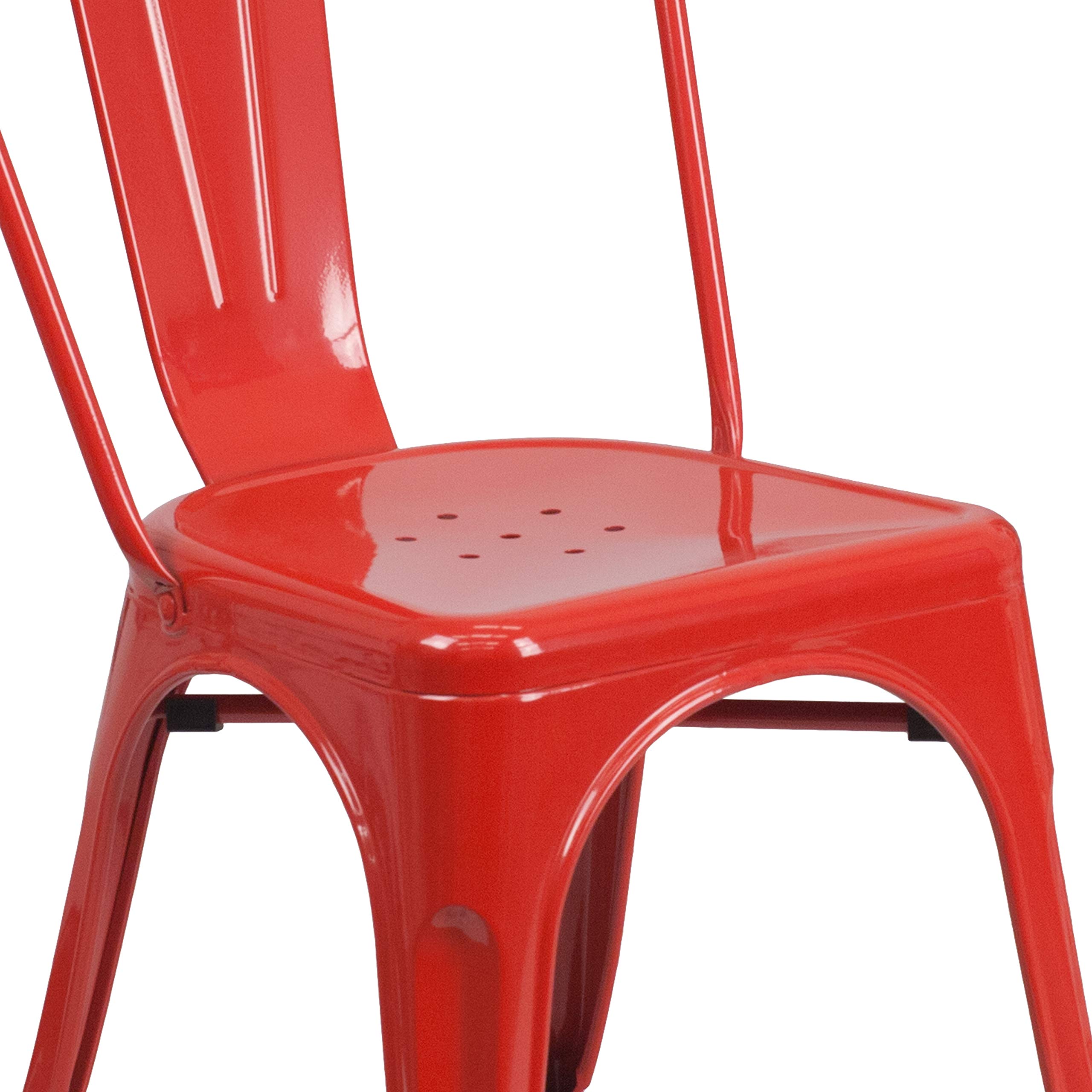 Emma & Oliver 4-Pack Red Metal Stackable Indoor Outdoor Chairs - Durable Bistro & Restaurant Dining Chairs for Patio, Cafe, Garden & Home Decor