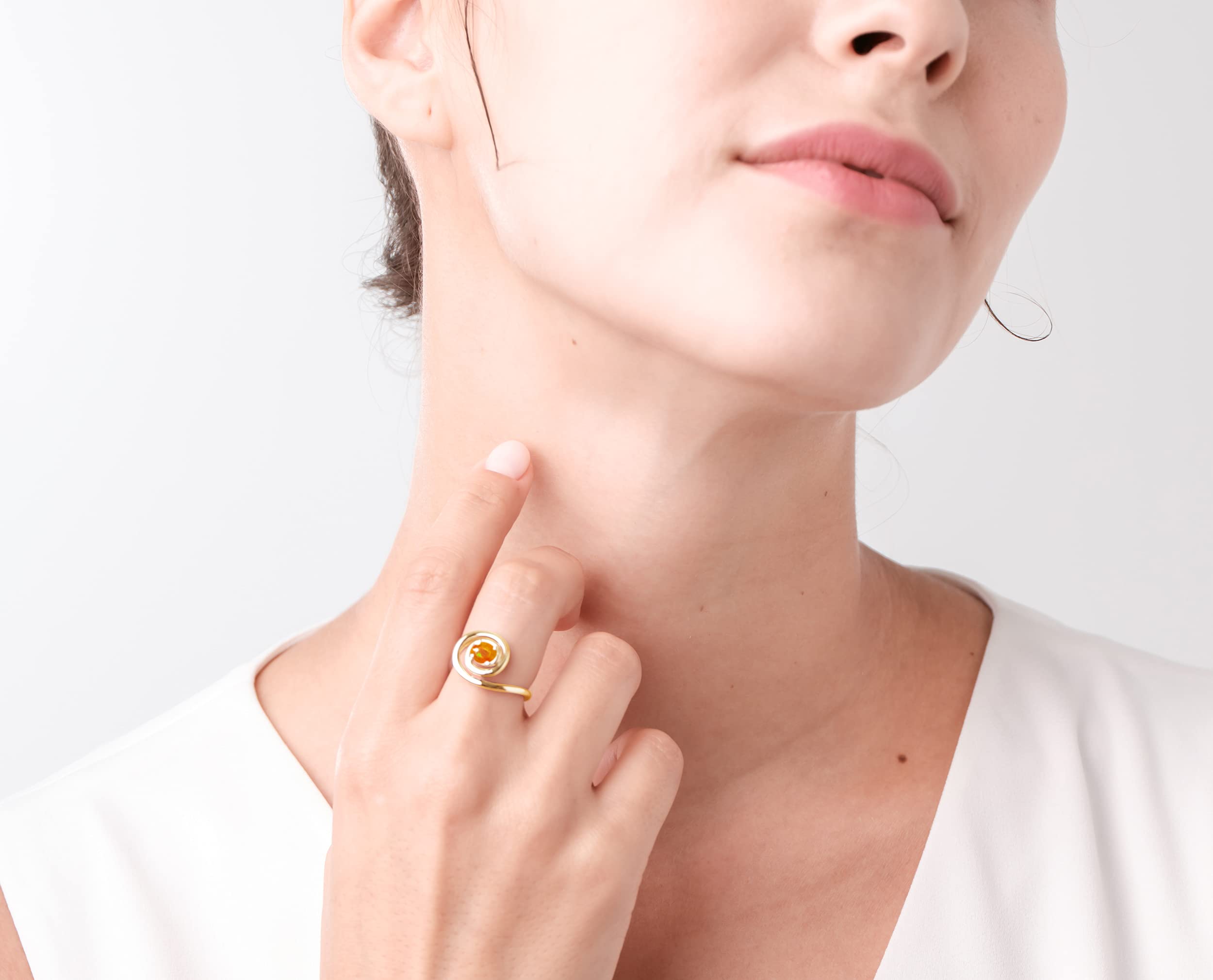 Fire Opal Alternative Engagement Ring for Women - Minimalist Solitaire Gold Ring - Unique Orange Opal Wedding Band - Perfect for Proposals, Anniversaries & Everyday Elegance